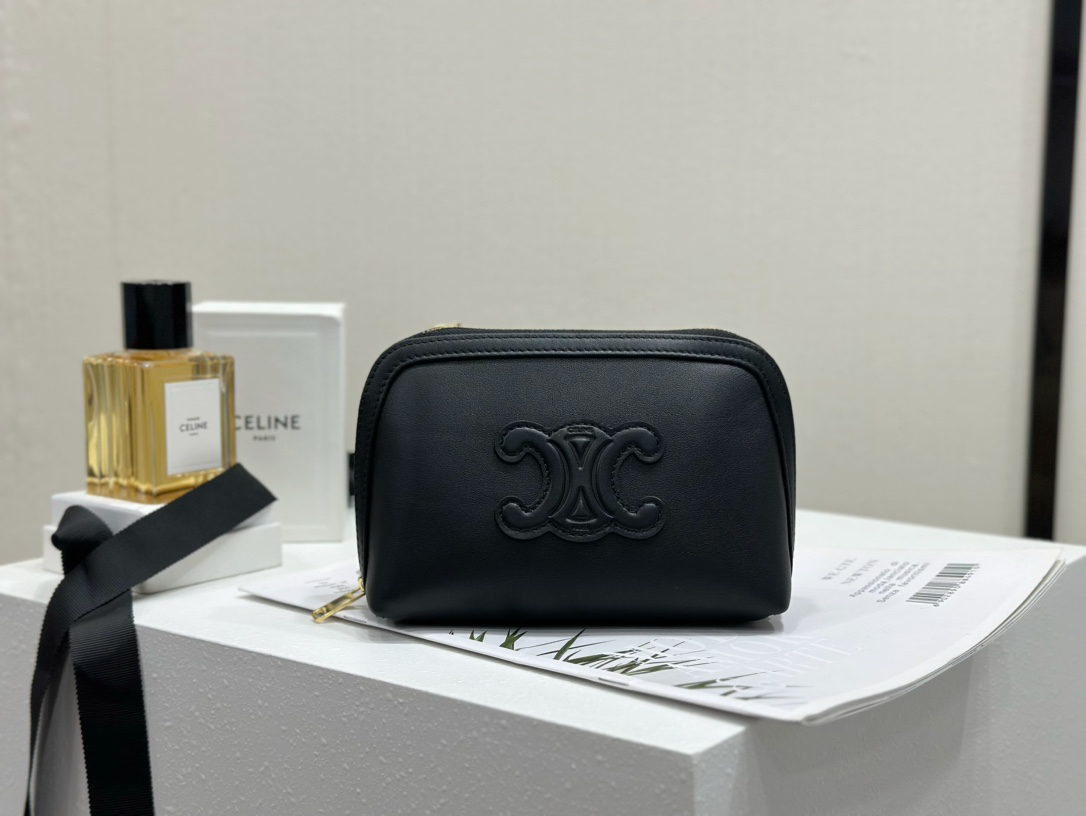 [TOP] CELINE Shell Bag Cowhide 16x11x8cm - Black - 711 Luxury