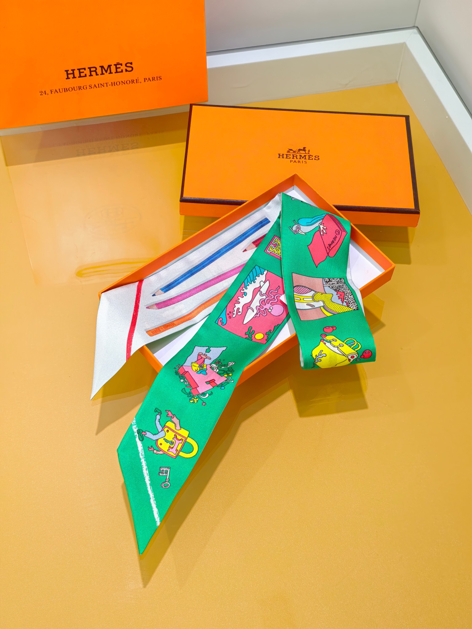[TOP] HERMES Twilly Scarf 5x86cm - Green - 711 Luxury