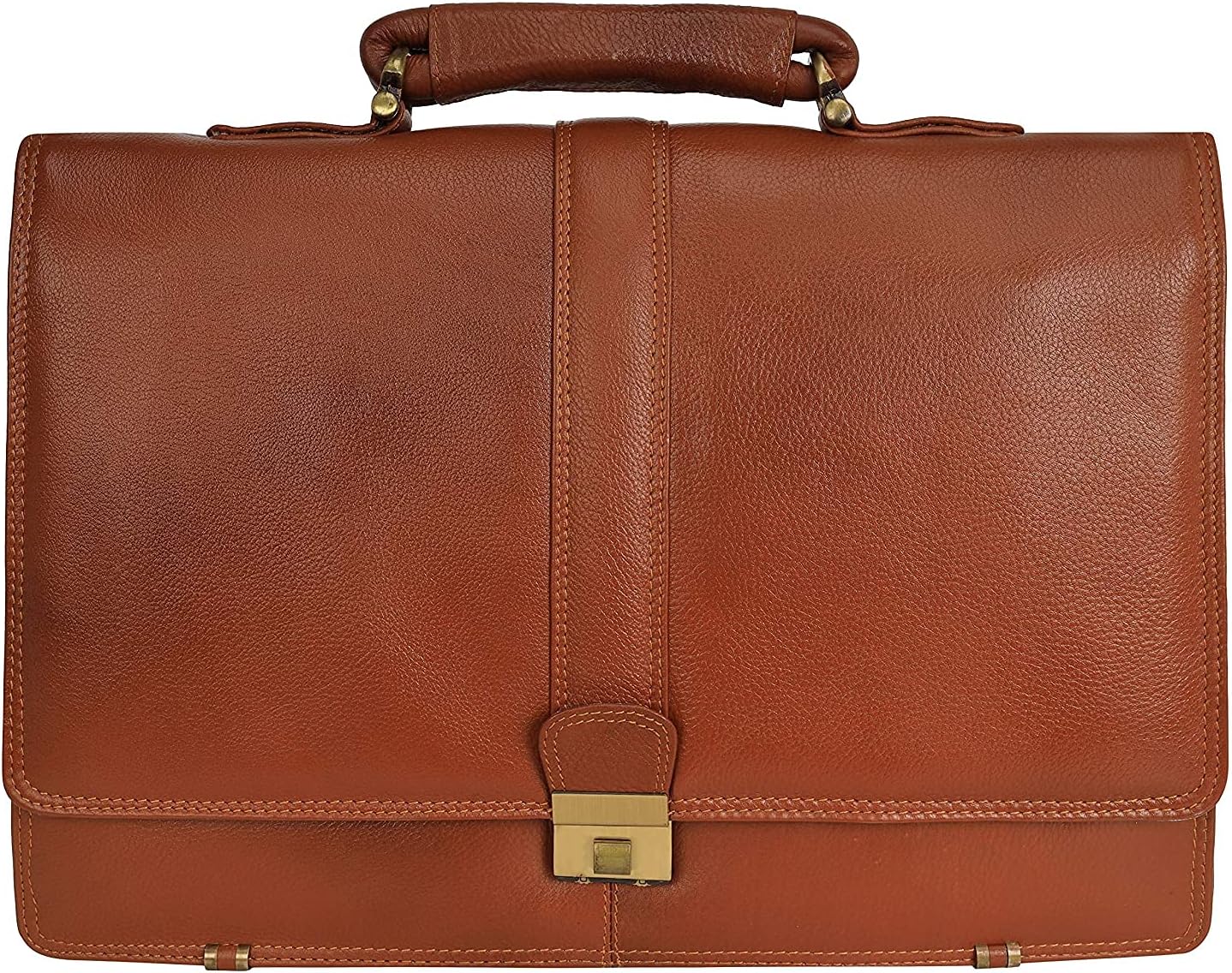 DA LV Full Grain Leather Laptop Briefcases Men Top Choice Gifts Laptop Bag Office Work 16'' Vintage Handmade Brass Hardware