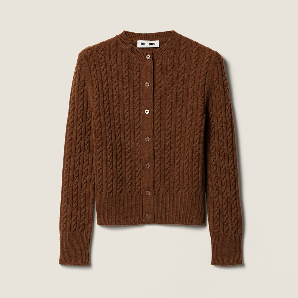 Designer Clothing MiuMiu Cable-knit Cashmere Cardigan #389762 | Nigo Office