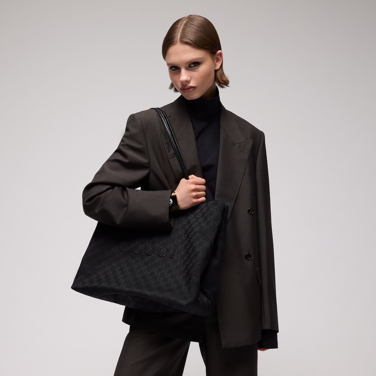 Gucci black Bag GUCCI Gucci NY Large Tote Bag in Grey and Black Gg Canvas #387139 View 2 | Nigo Office