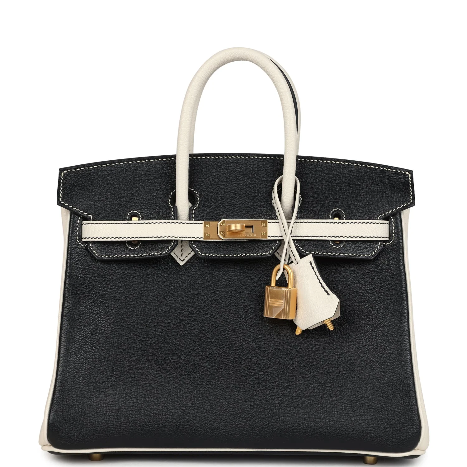 Hermes Special Order (HSS) BirkinBi-Color Black and Nata Chevre Mysore Brushed Gold Hardware