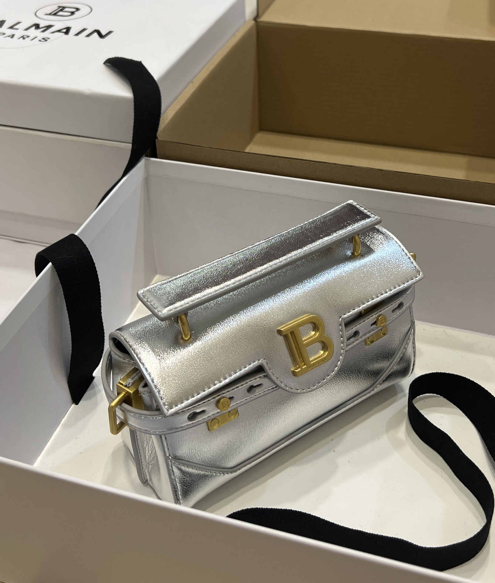 [TOP] BALMAIN Cowhide Bag 19*12*7.5 CM - Sliver - 711 Luxury