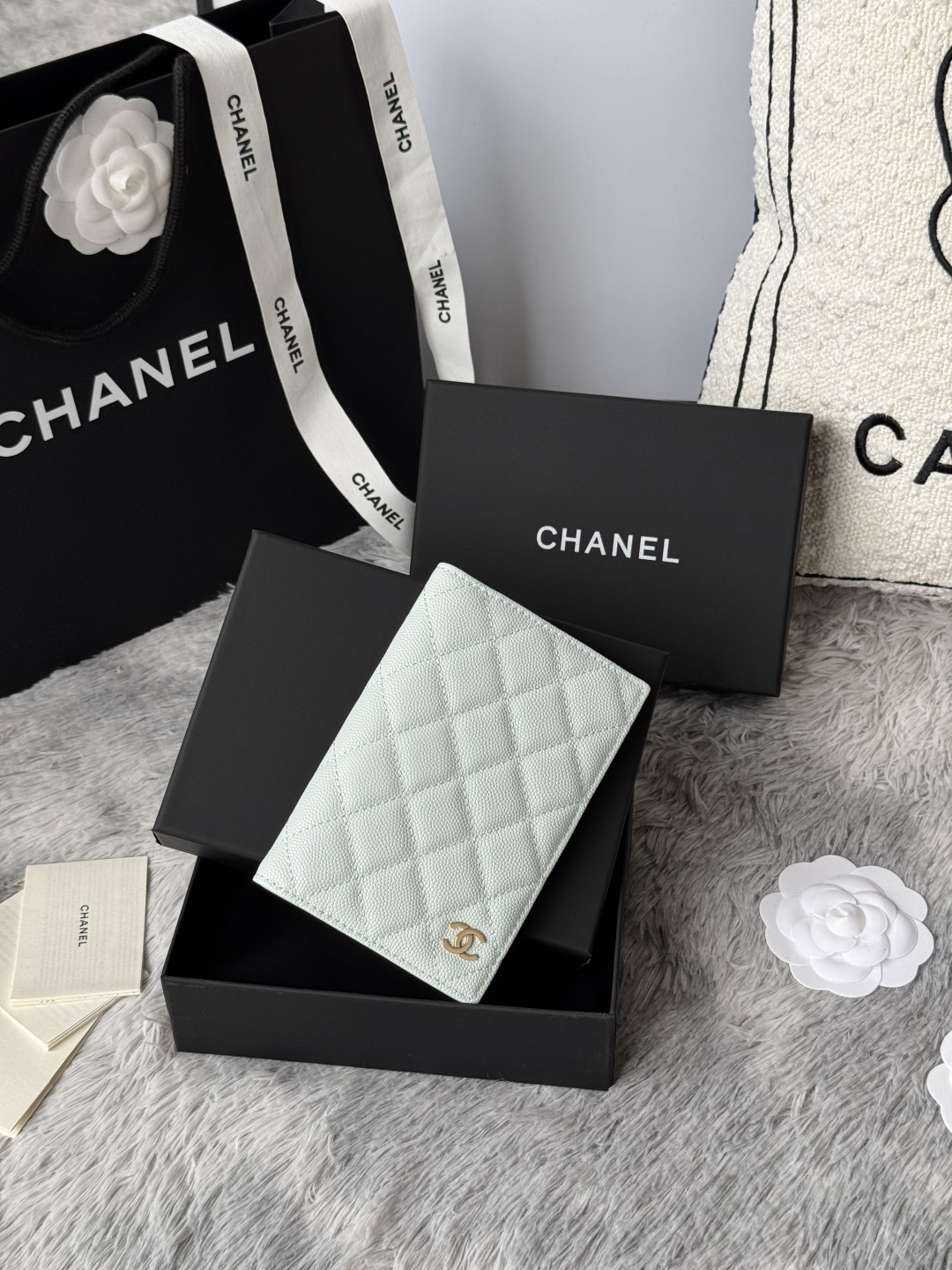 [TOP] CHANEL Passport Holder Cowhide 14.5x10.5x2cm - Light Blue - 711 Luxury