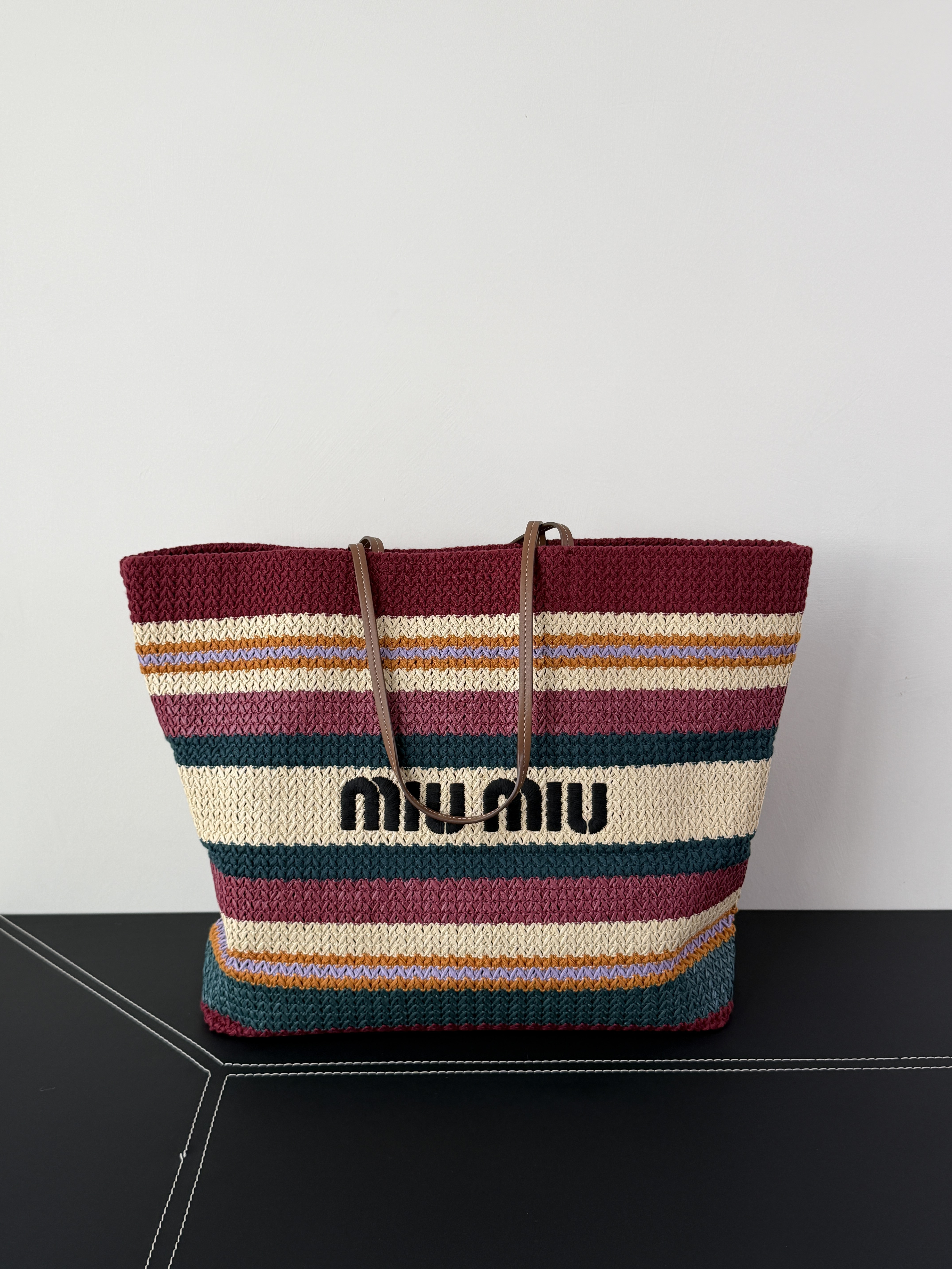 Designer Bag MiuMiu Raffia-effect Woven Tote Bag #386743 View 2 | Nigo Office