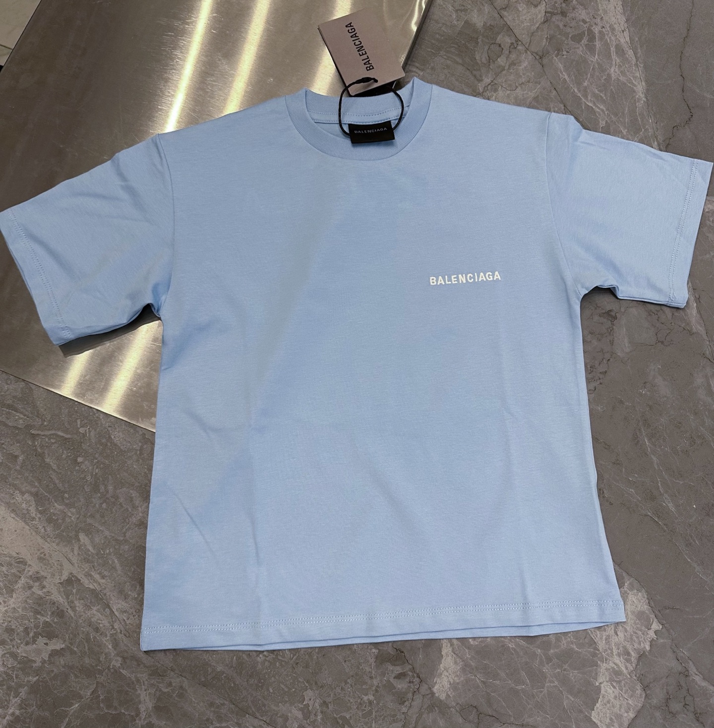 Balenciaga Unisex Kids Front Back Embroidery Letter Short Sleeve Cotton T-Shirt Boys Girls 2026 SS Casual Tee Sizes 100-150