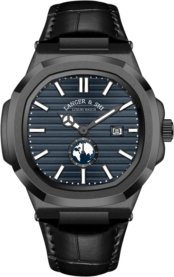 Blekon Collections Men's 44mm Quartz Watch, Comfortable Silicone, Leather Strap, Luminous Hands & Numbers, Easy-Read Date Display, Sleek Round Dial – Perfect for Everyday Wear