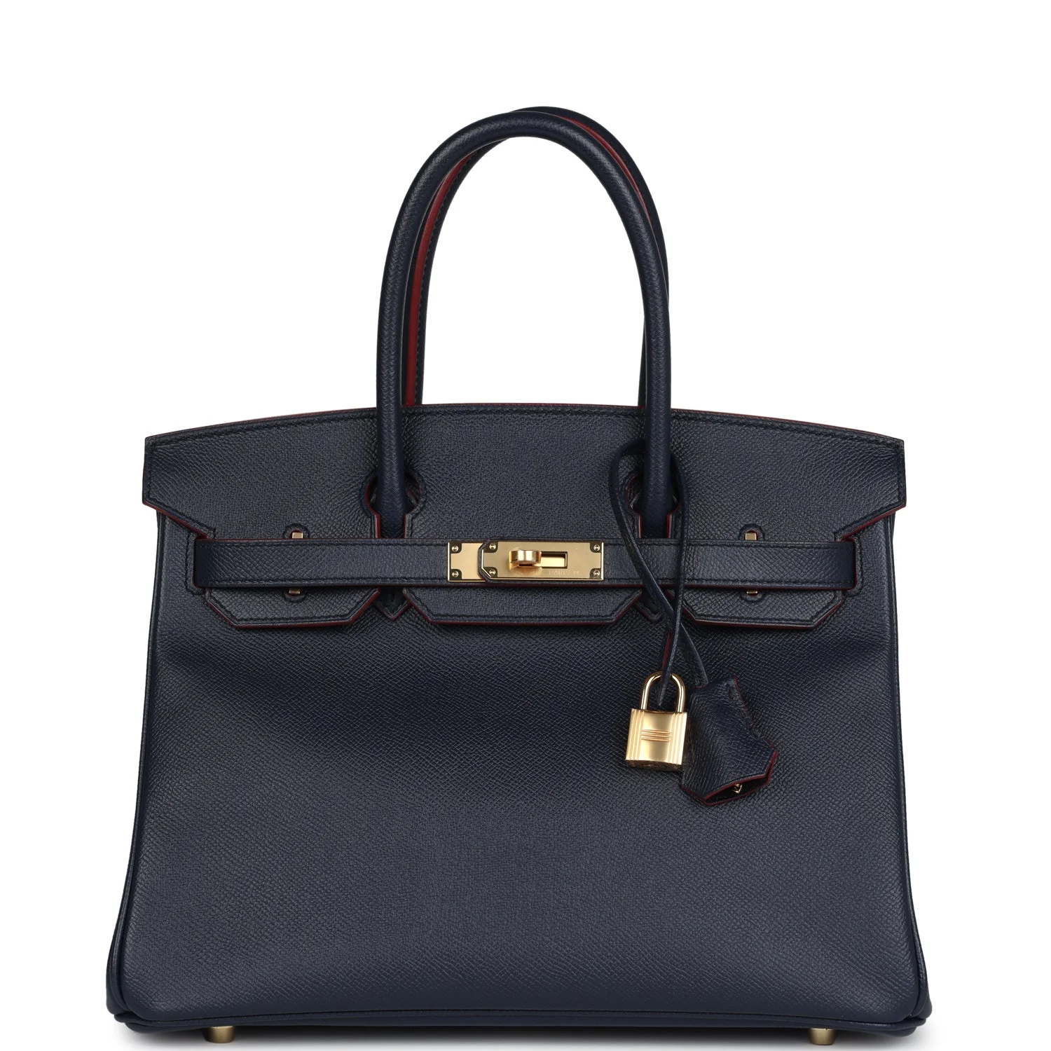 Hermes BirkinBleu Indigo and Rouge H Contour Epsom Gold Hardware