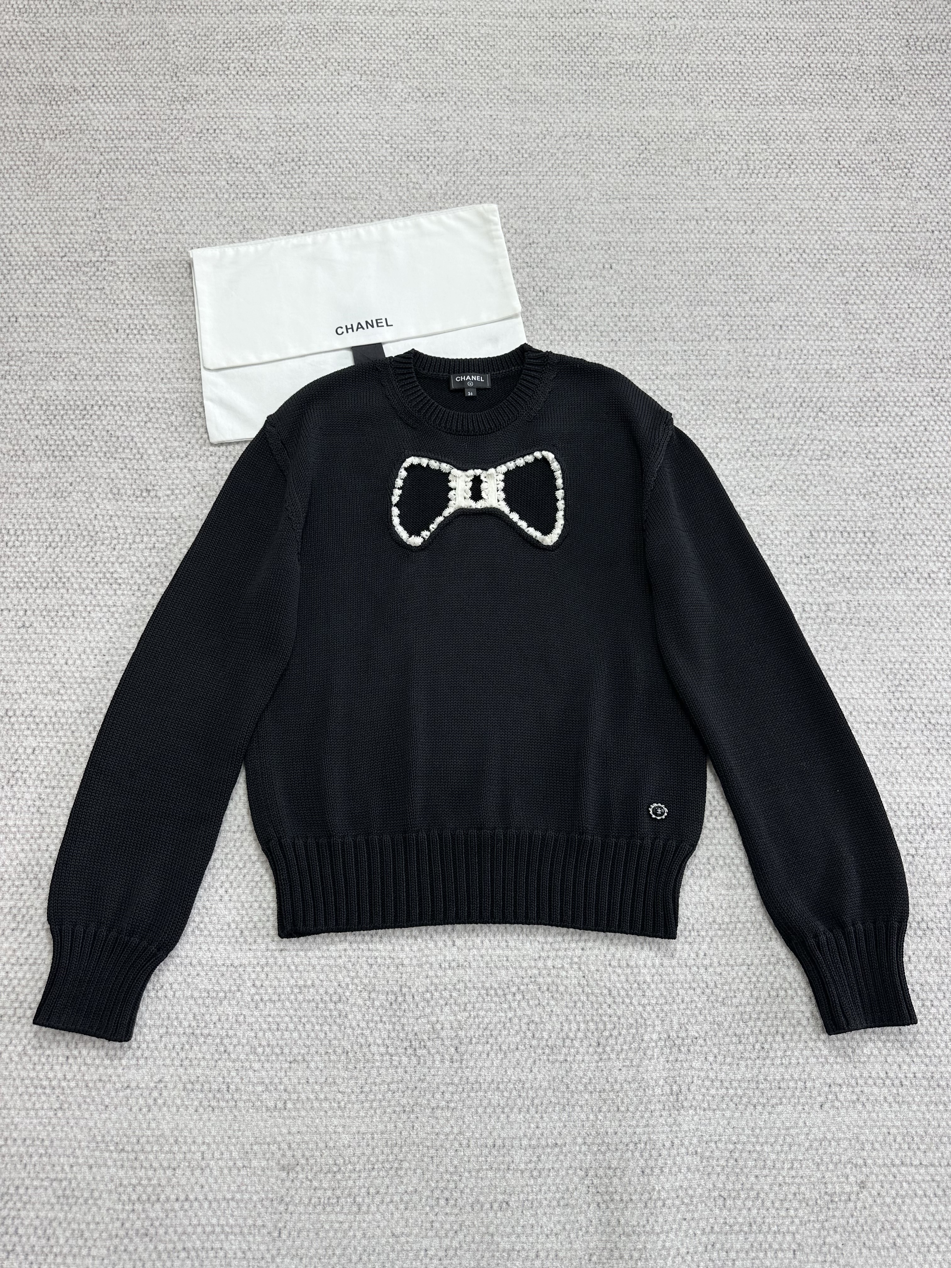 Chanel Sweater Silk Wool Black Ecru #378569