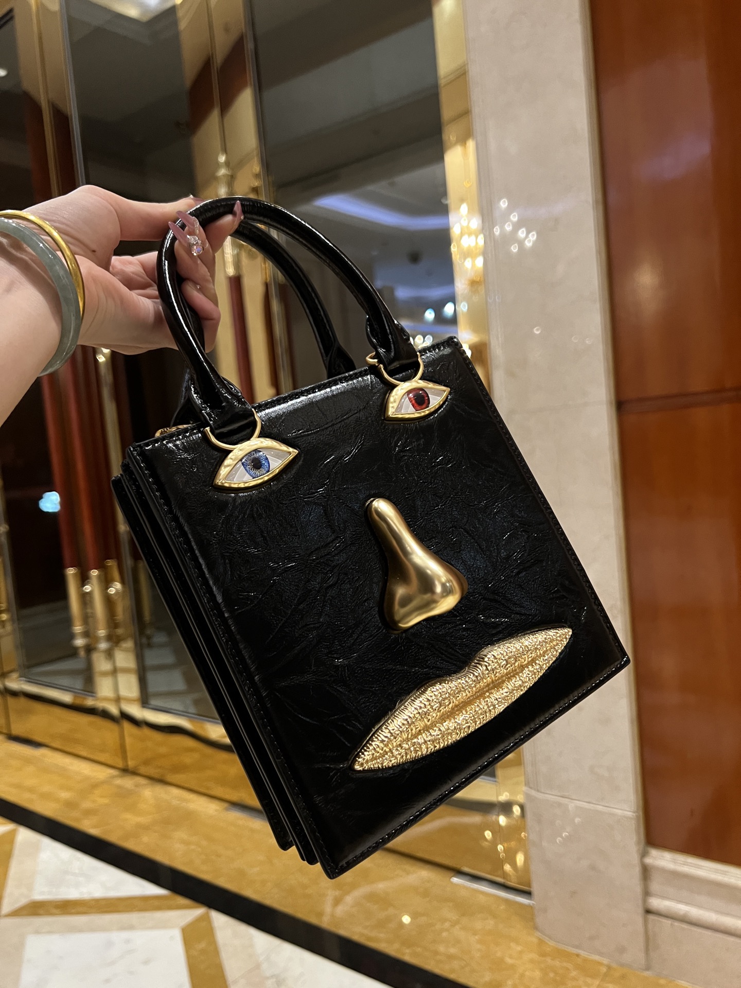 [TOP] Schiaparelli Anatomy Face Bag 20x19x9cm - Black - 711 Luxury