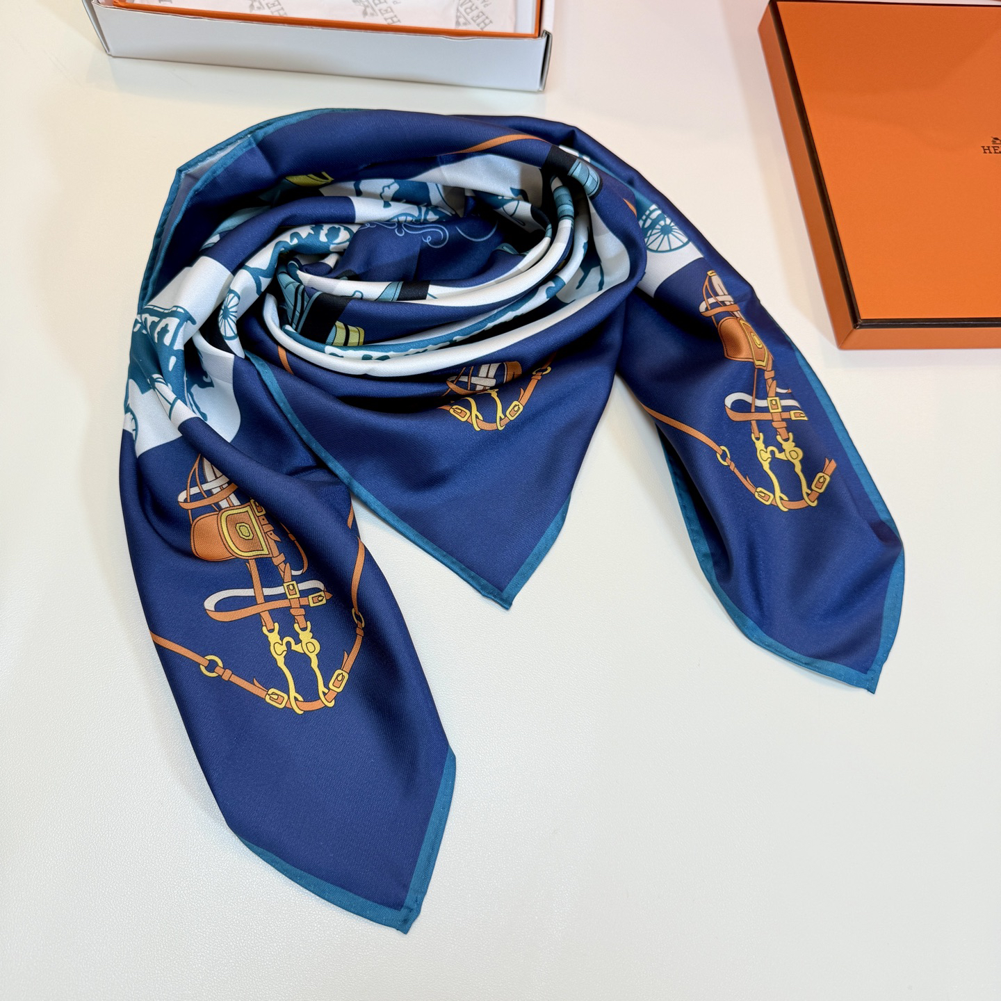 [TOP] HERMES Scarf 90x90cm -Blue - 711 Luxury