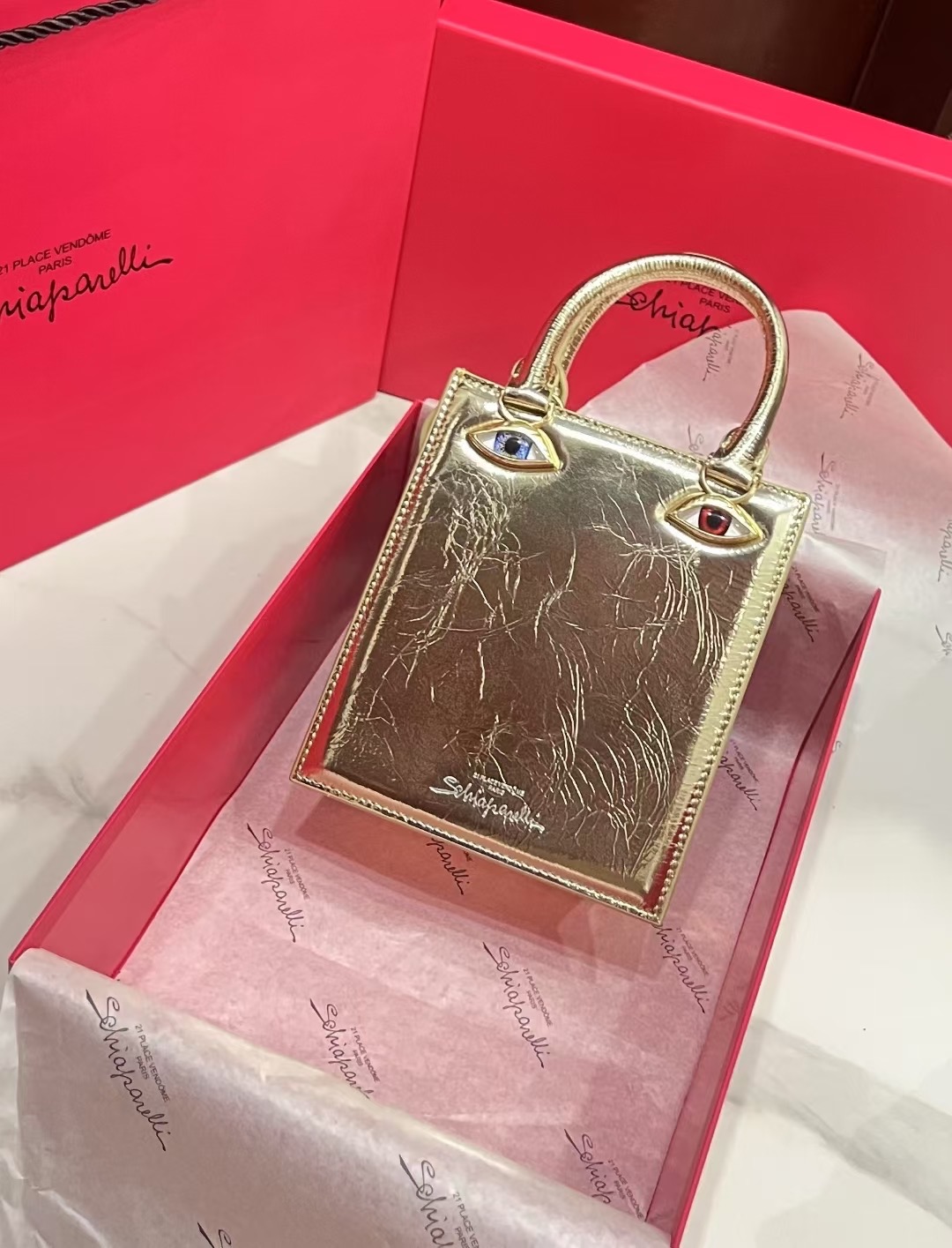 [TOP] Schiaparelli Anatomy Face Bag 17x15x5.5cm - Gold - 711 Luxury