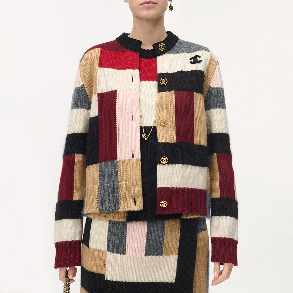 Chanel black Clothing CHANEL Cardigan Cashmere Wool Black Red Multicolor #394586 | Nigo Office