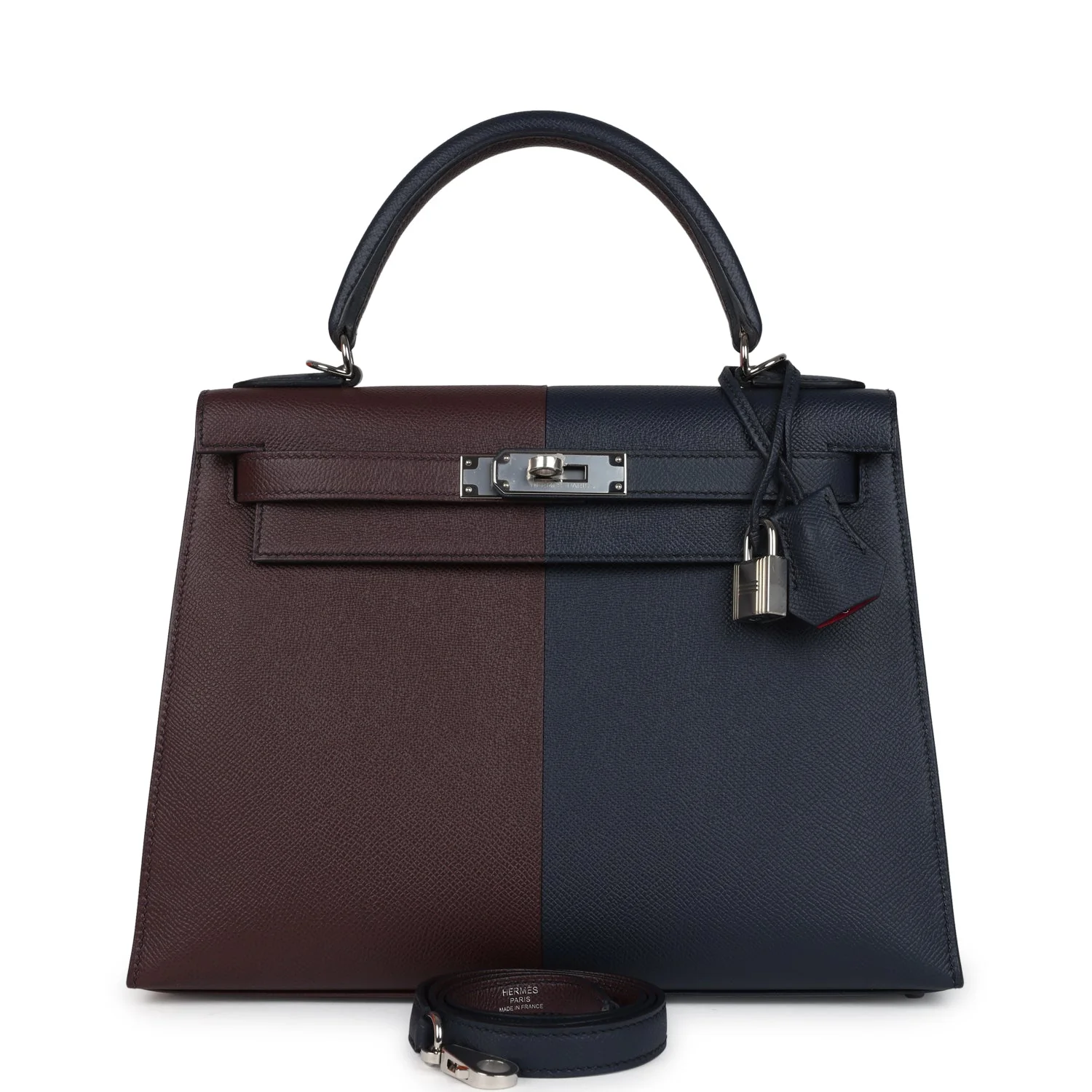 Hermes Kelly Sellier  Casaque Bleu Indigo and Rouge Sellier Epsom Palladium Hardware