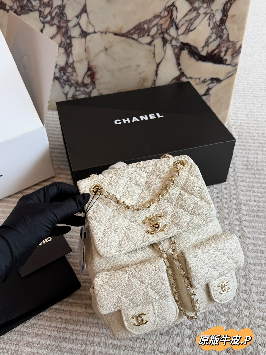 Chanel Duma Frog Backpack in White Leather with Quilted Design and Gold-Tone Hardware (Replica)