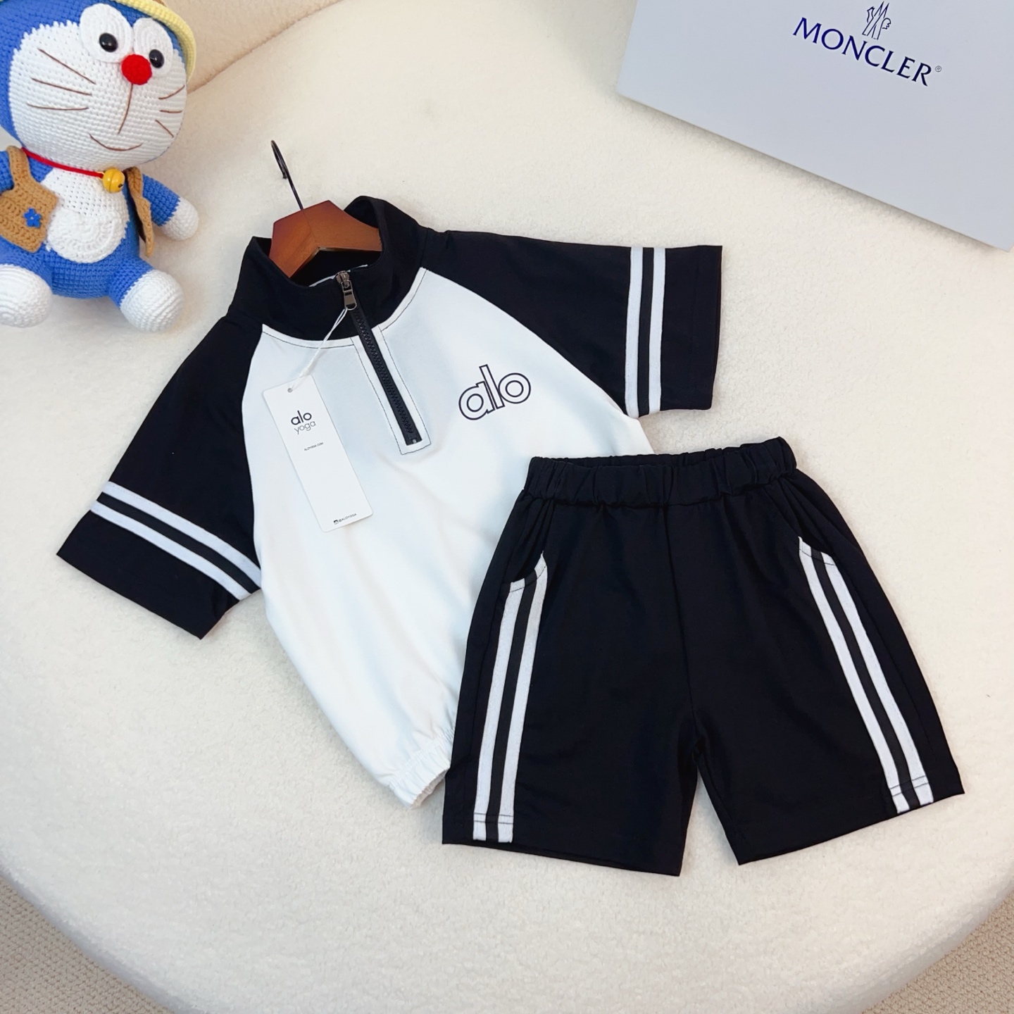 ALO Kids Sibling Matching Set Boys Half-Zip Raglan Top & Striped Shorts 2-Piece Cotton Outfit Sizes 100-160
