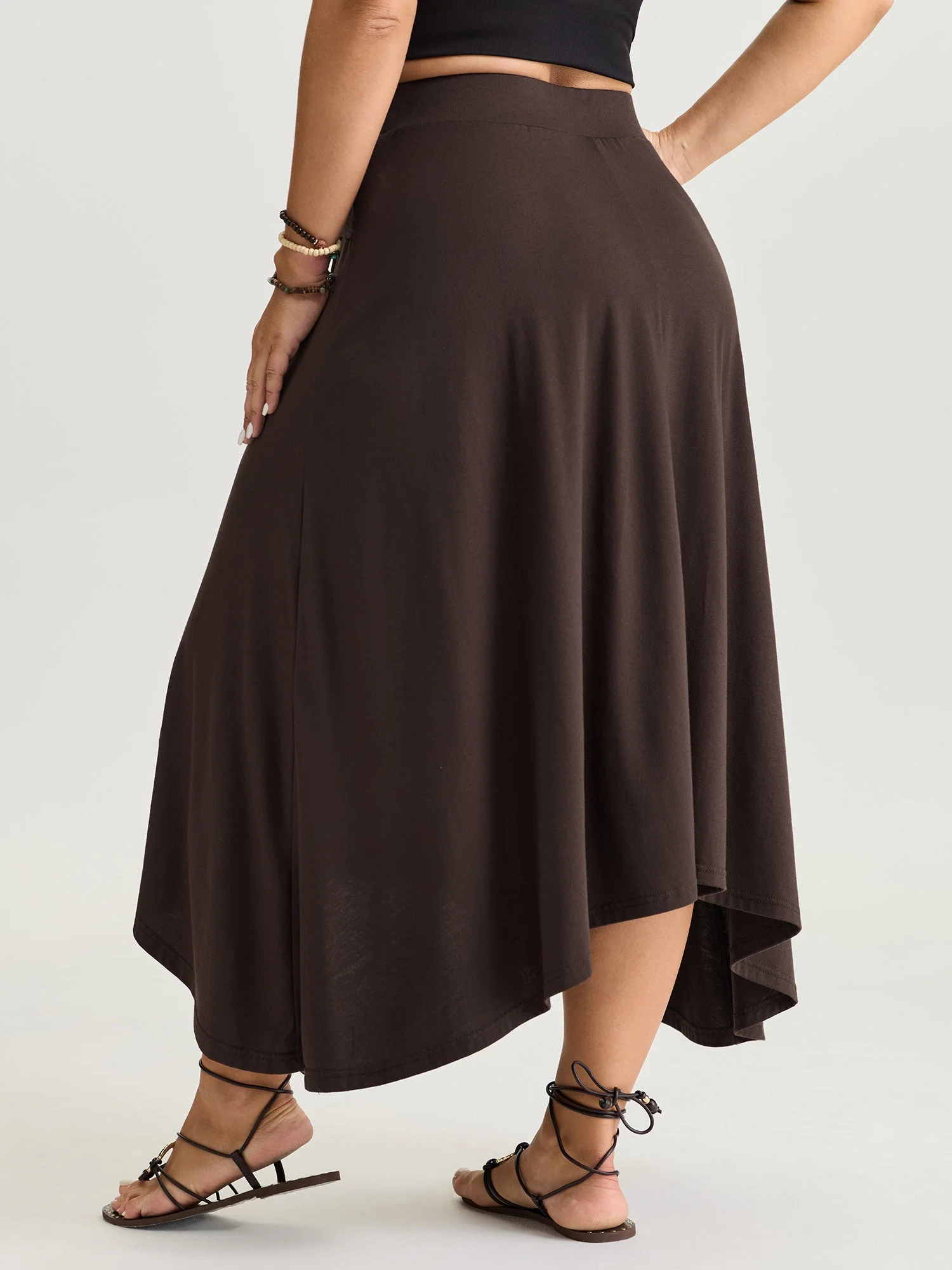 Supersoft Ring Detail Tie Asymmetrical Hem Midi Skirt
