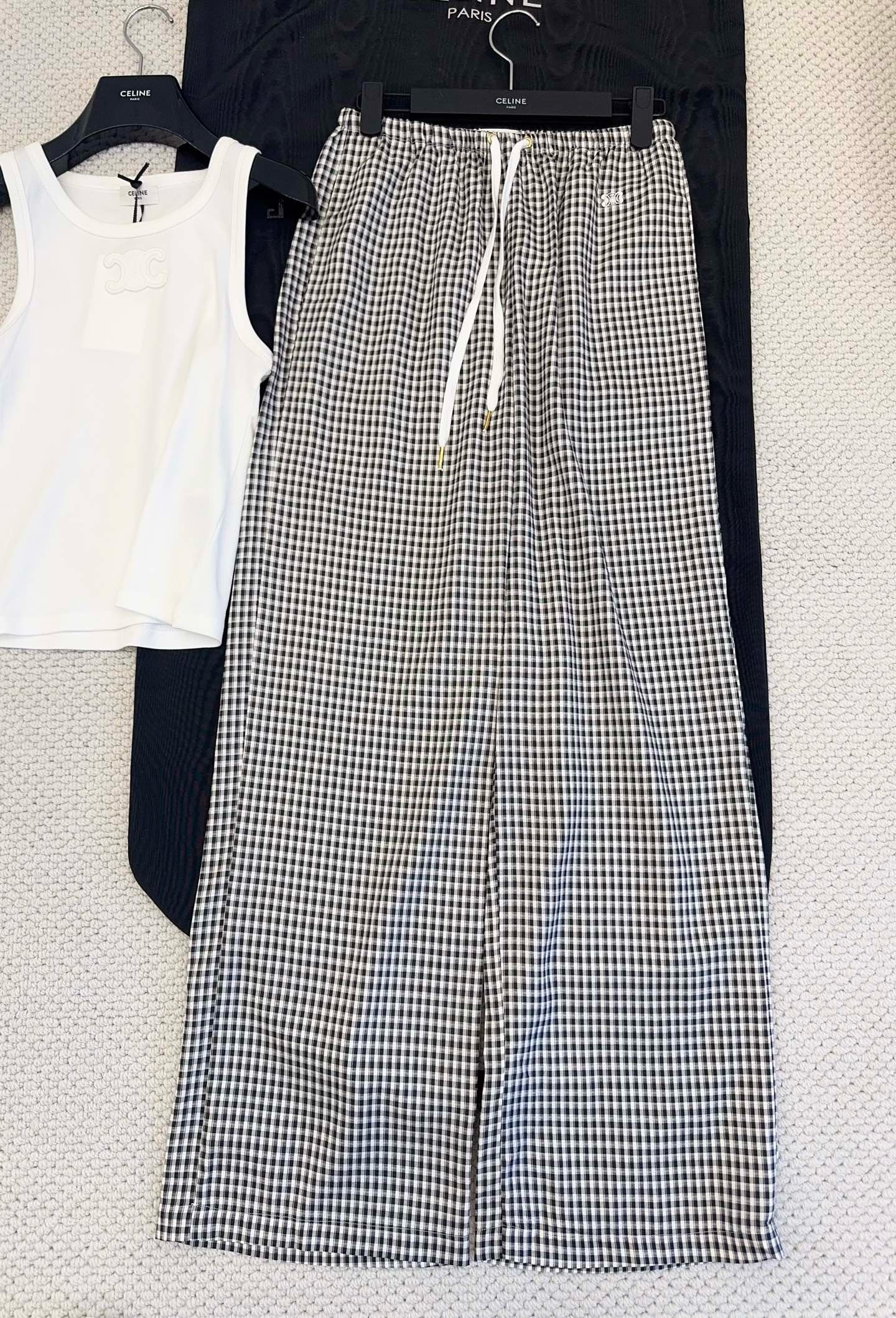 Celine Silk Cotton Blend Plaid Pants #387902