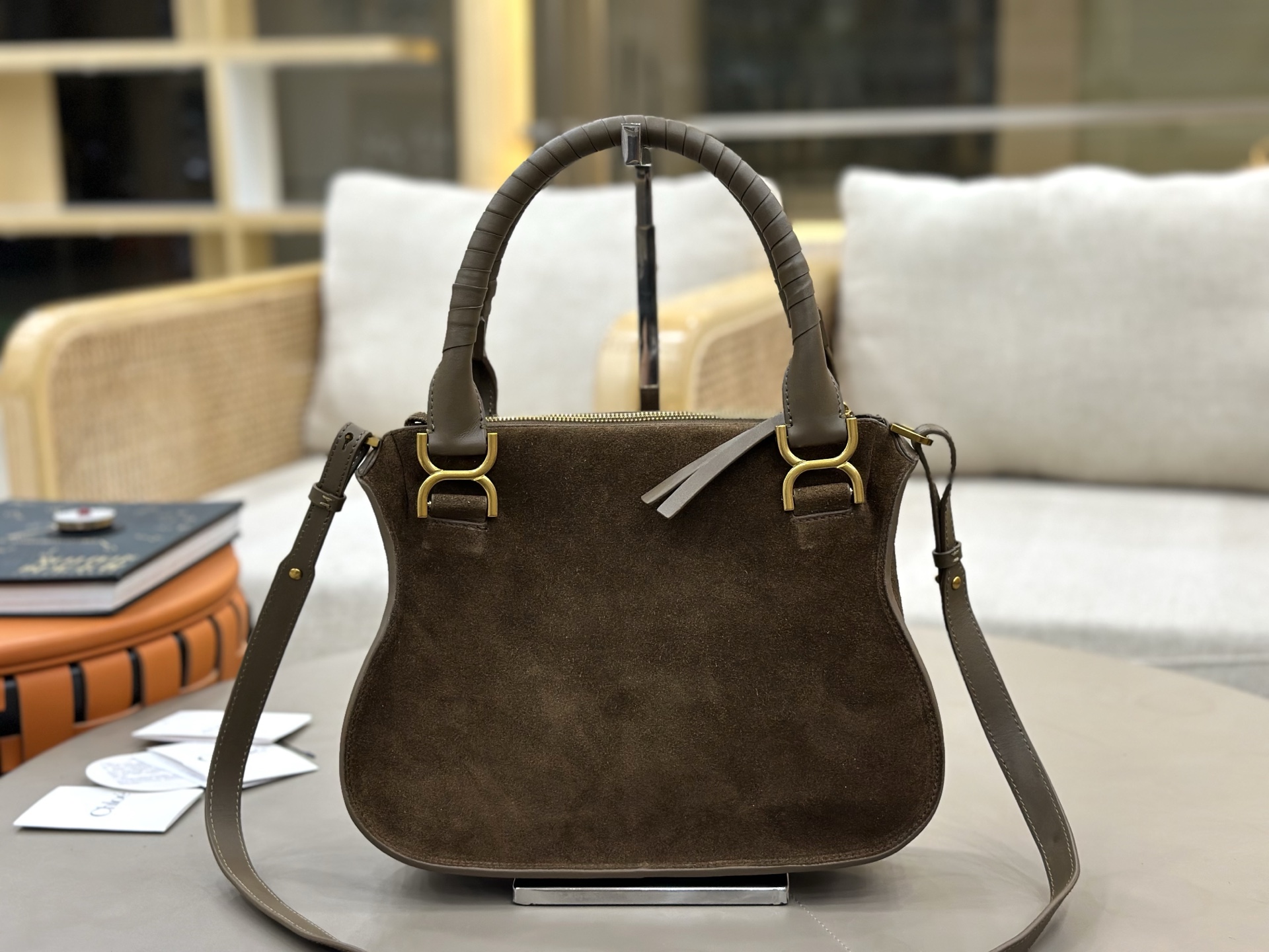 [TOP] Chloe Marcie Bag Suede Leather 36*28*12cm - Green - 711 Luxury