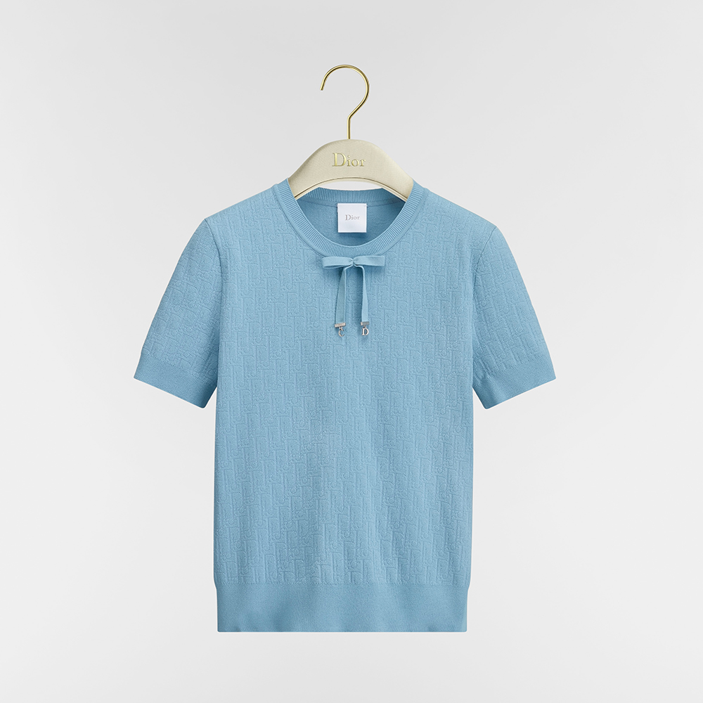 DIOR Short-Sleeved Sweater Blue Dior Oblique Technical Jacquard #380031