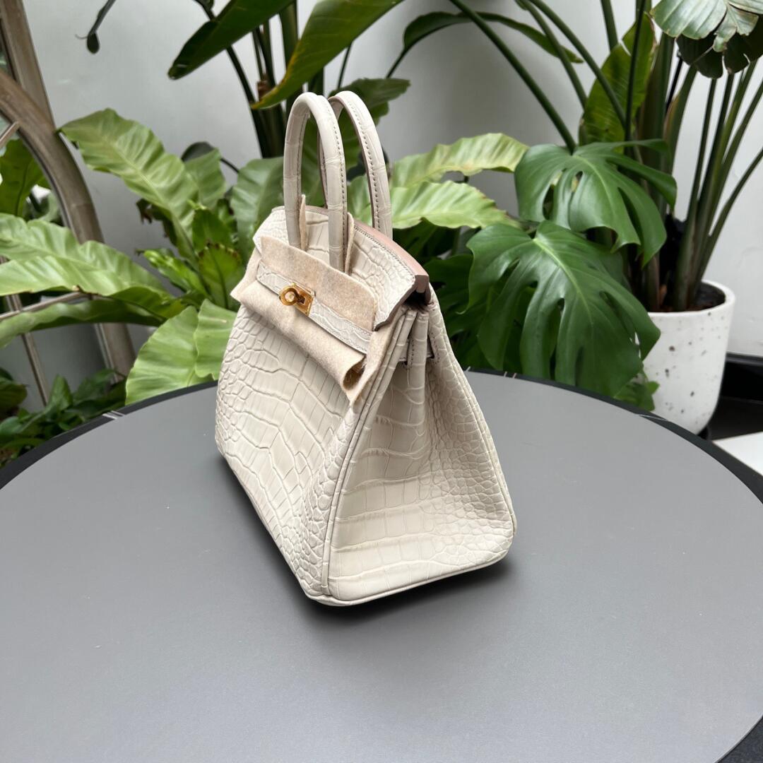 Hermès Birkin25 Glacier White Matte Block Crocodile