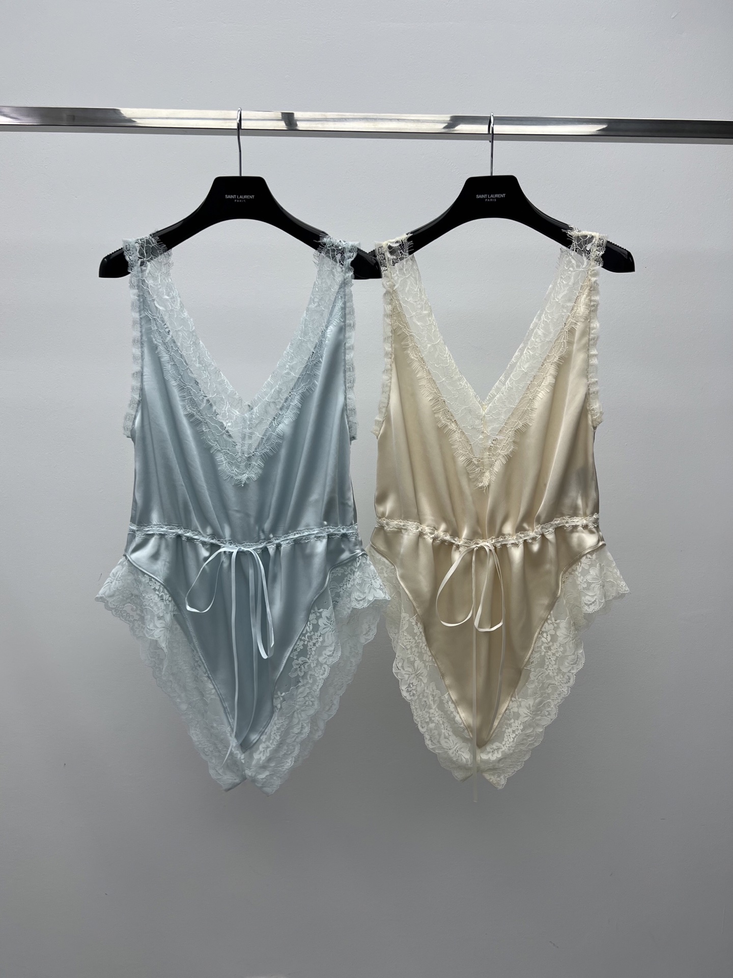 Saint Laurent Clothing Saint Laurent Satin Lace Jumpsuit Set #388408 View 2 | Nigo Office