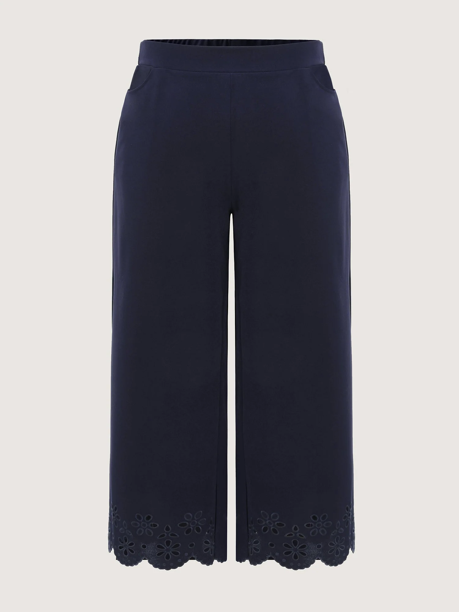 Cut-Out Embroidered Hem Plain Pants