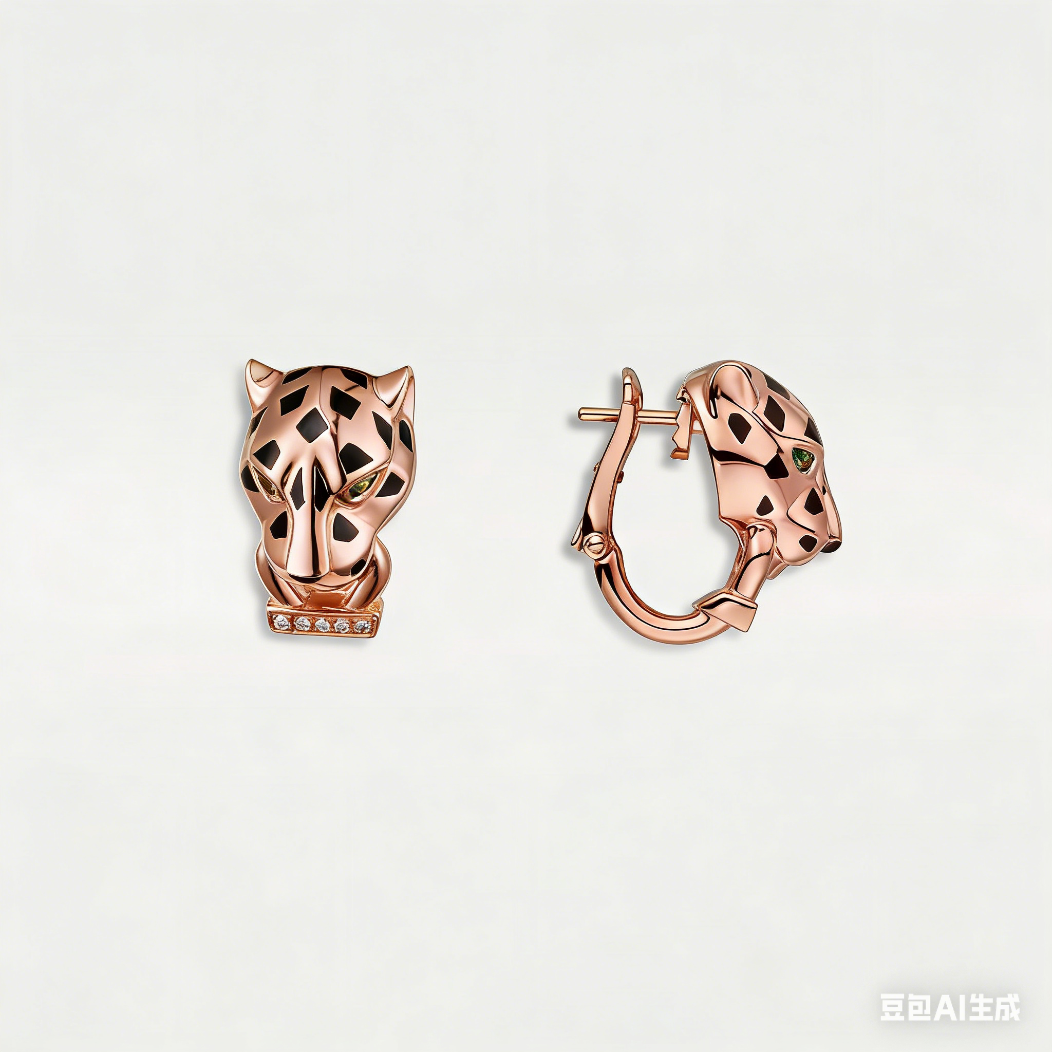 Carty Panther Motif Earrings, Rose Gold,  Moissanite