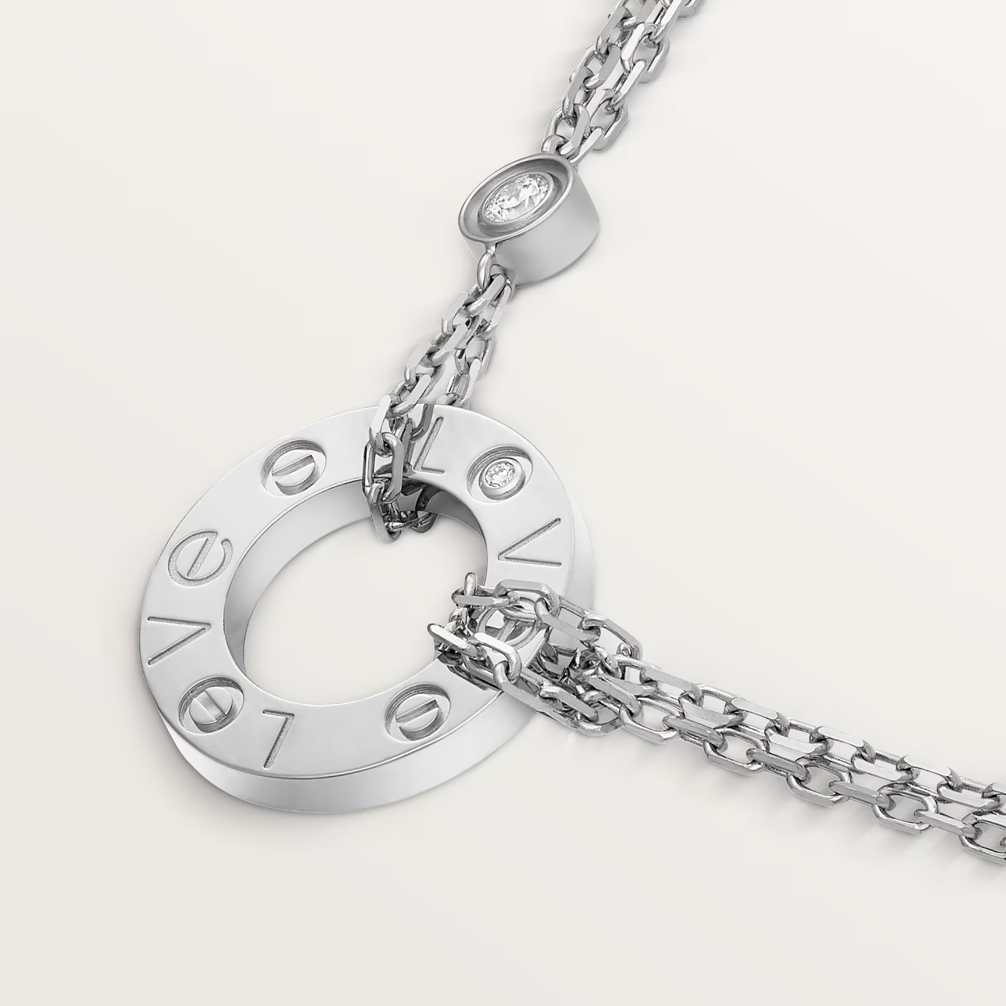 Carty Love Luna Loop Necklace, White Gold, 2 Moissanite