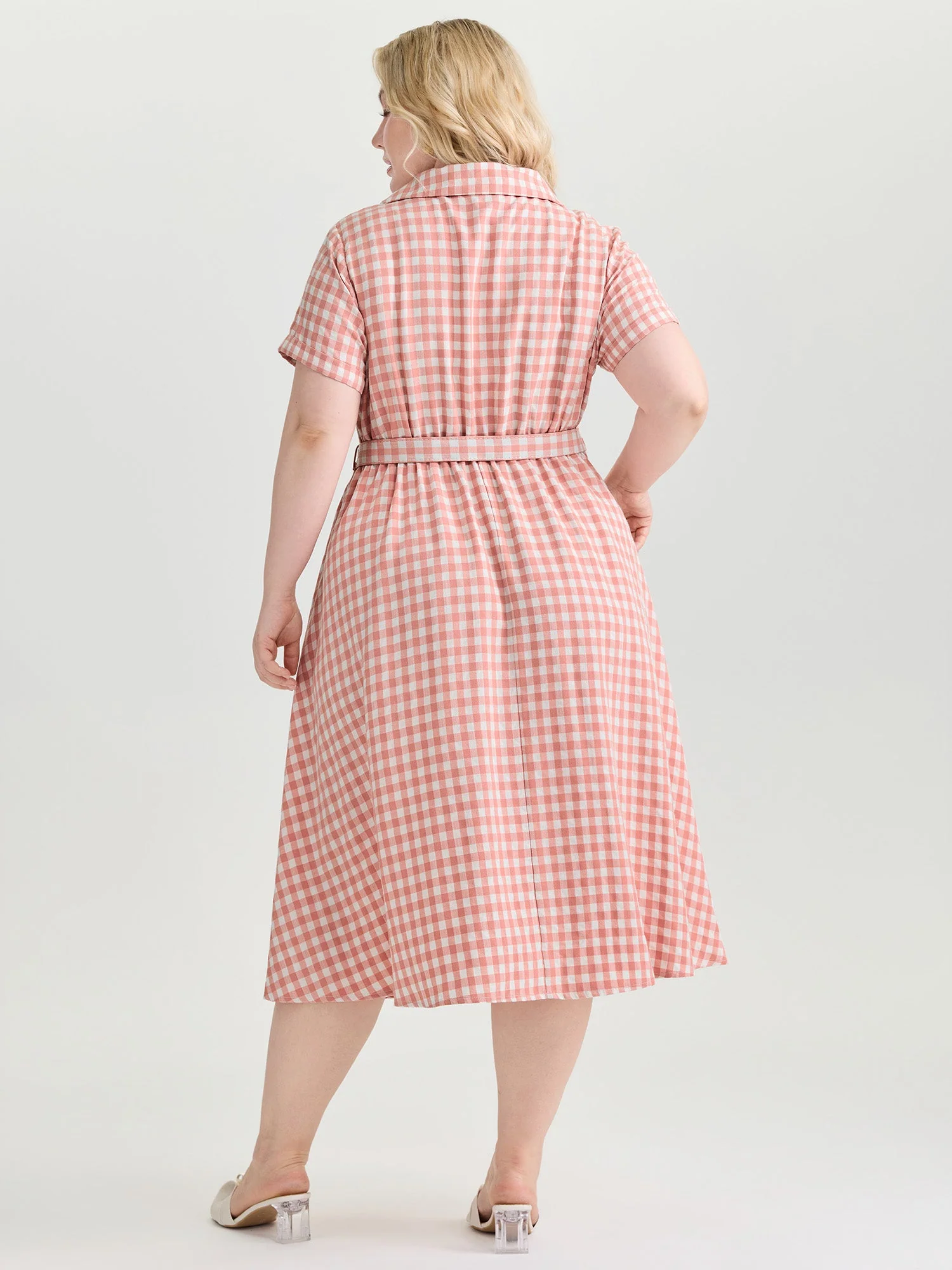 Retro Gingham Print Collared Midi Dress