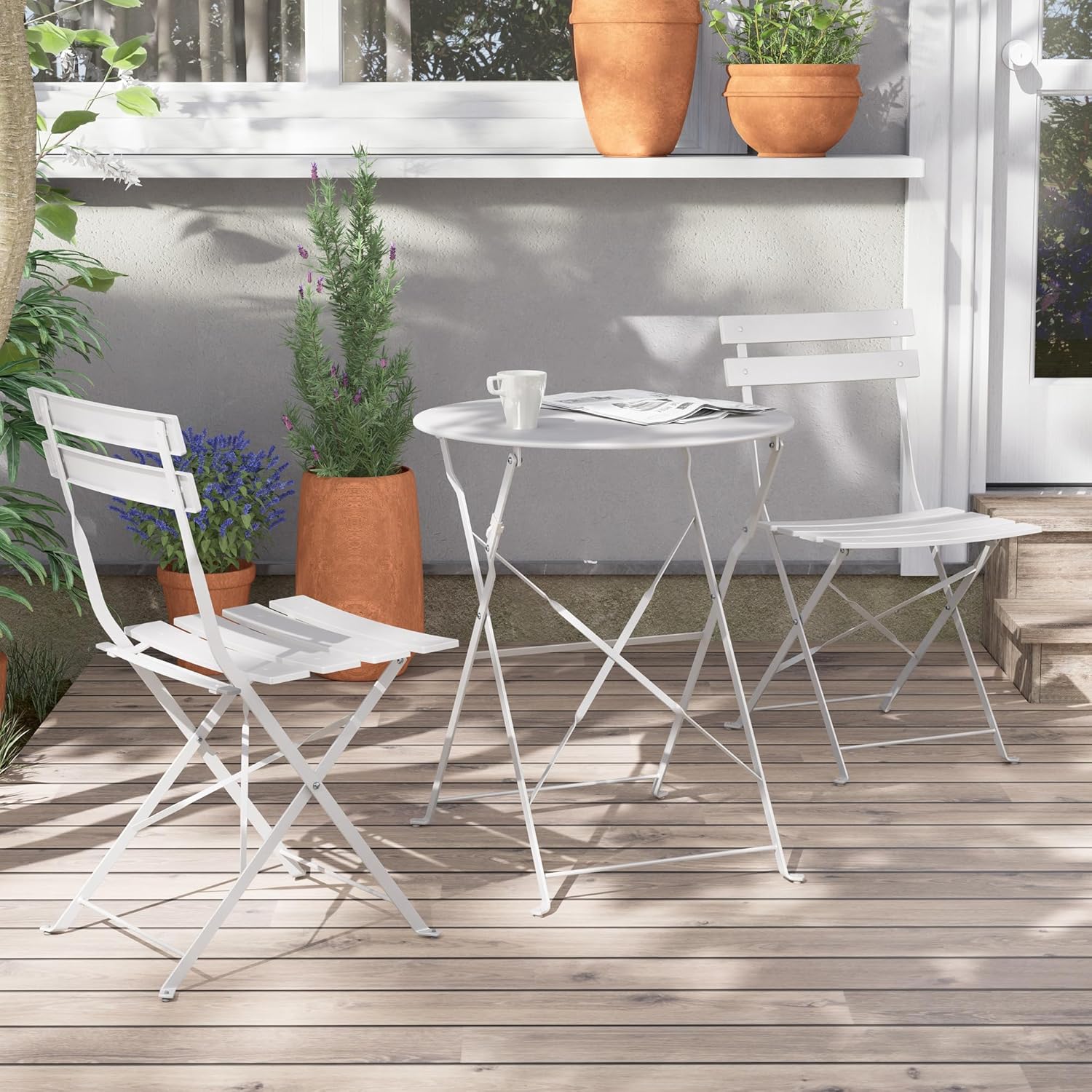 white folding bistro set balcony patio table and chairs outdoor garden furniture