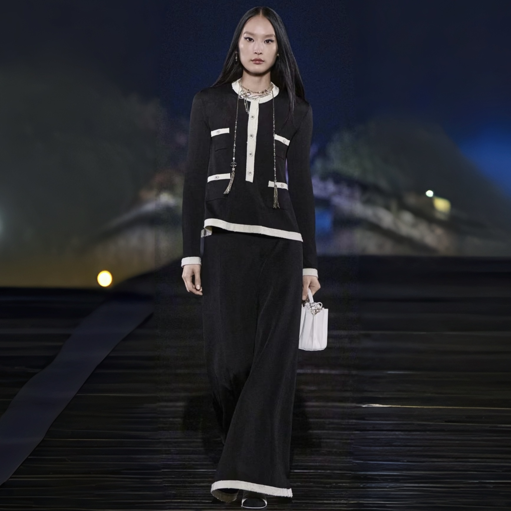Chanel Black and White Contrast Knitted Top and Trousers #382958