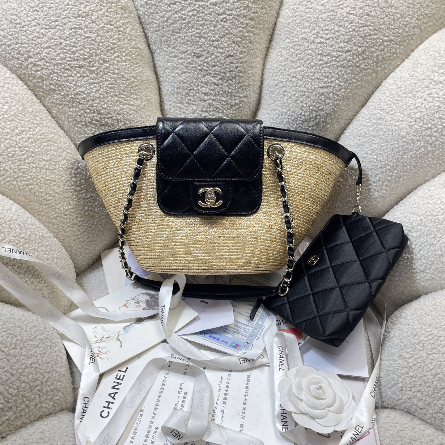 [TOP] CHANEL Straw-Woven Patchwork Shopping Basket Bag 18-41-13cm - 6 Color - 711 Luxury