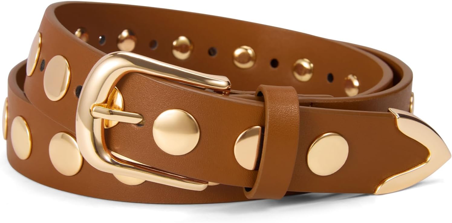 VATAN Women Leather Belt for Jeans Dresses Pants Fashion Ladies Casual Waist Belt with Gold Buckle