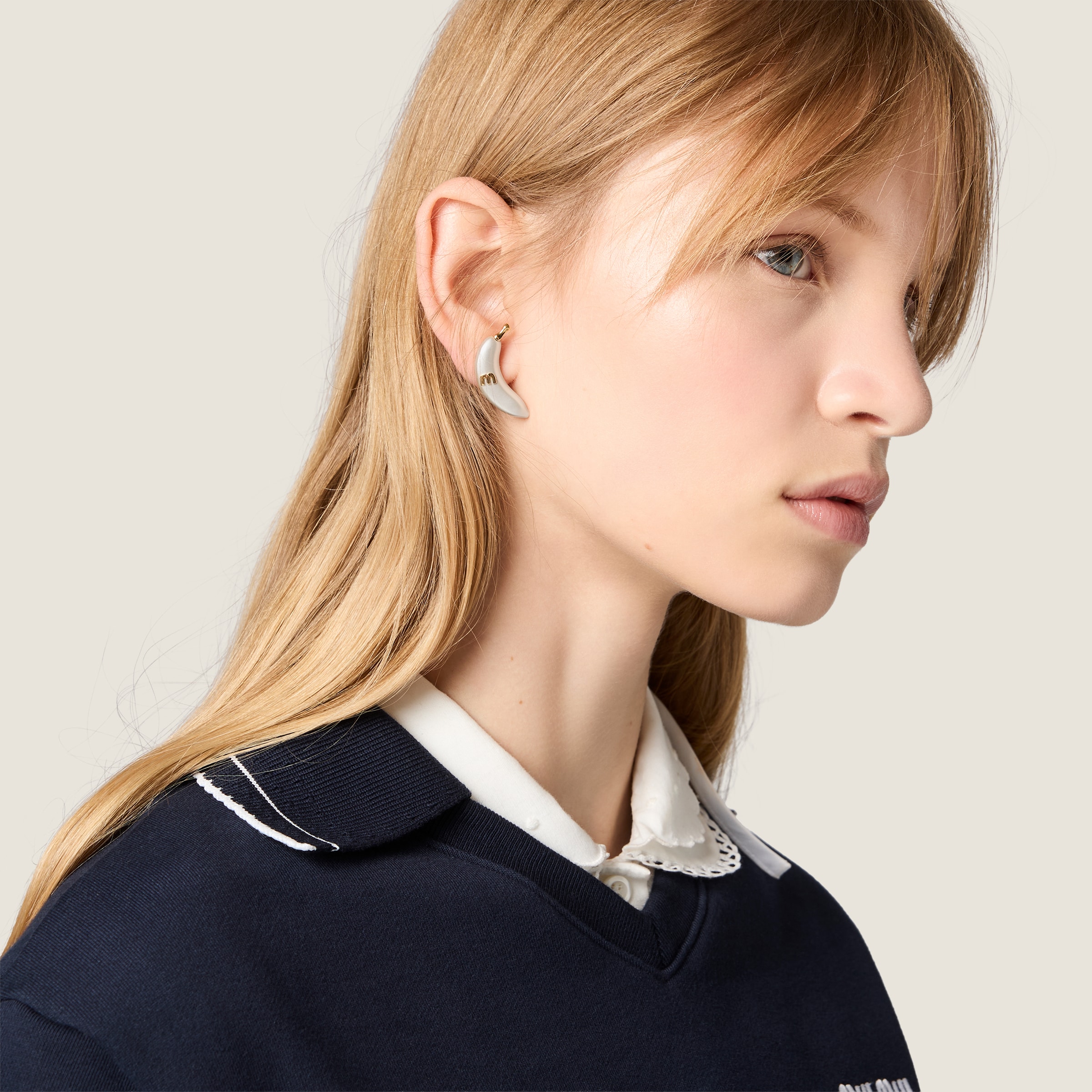 Designer cream Jewelry MiuMiu Gold cream Metal Earrings #393708 View 2 | Nigo Office