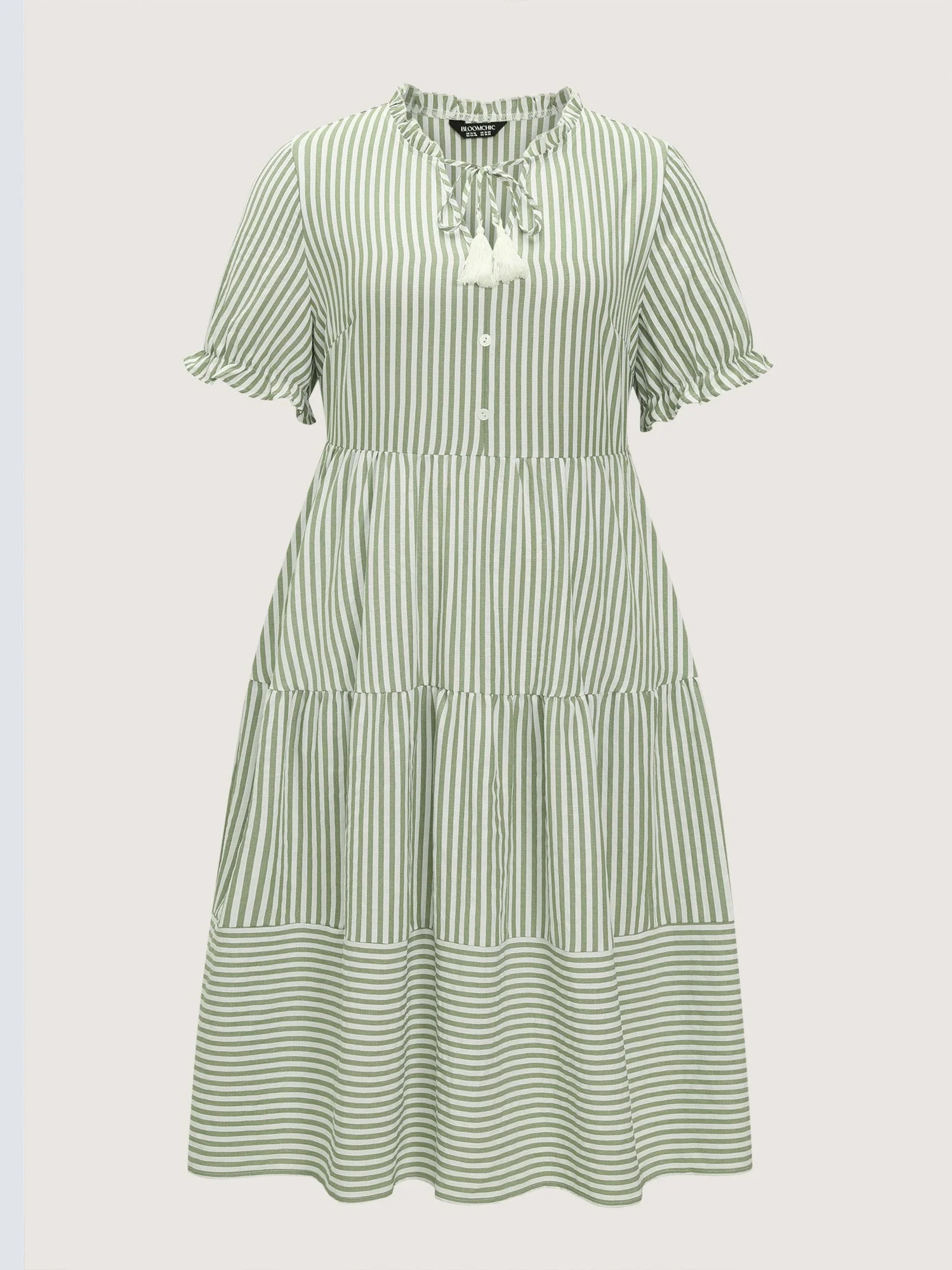 Striped Print Drawstring Tiered Maxi Dress