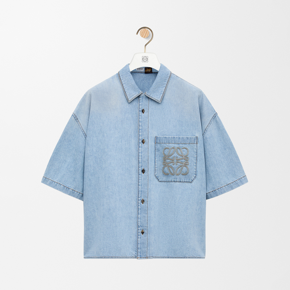 LOEWE Short Sleeve Shirt and Drawstring Trousers in Denim Blue #393064