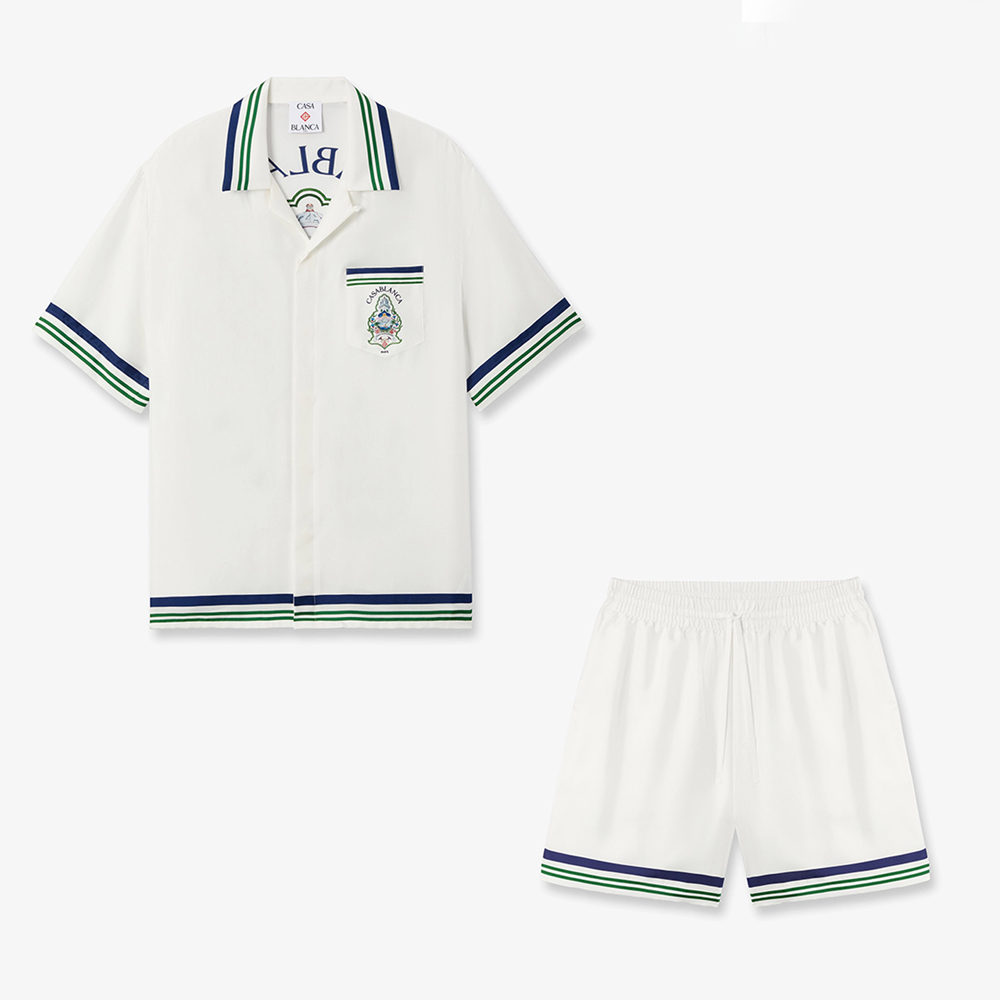 Casablanca Paris White Hotel Emblem Short Sleeve Silk Shirt and Shorts #387365