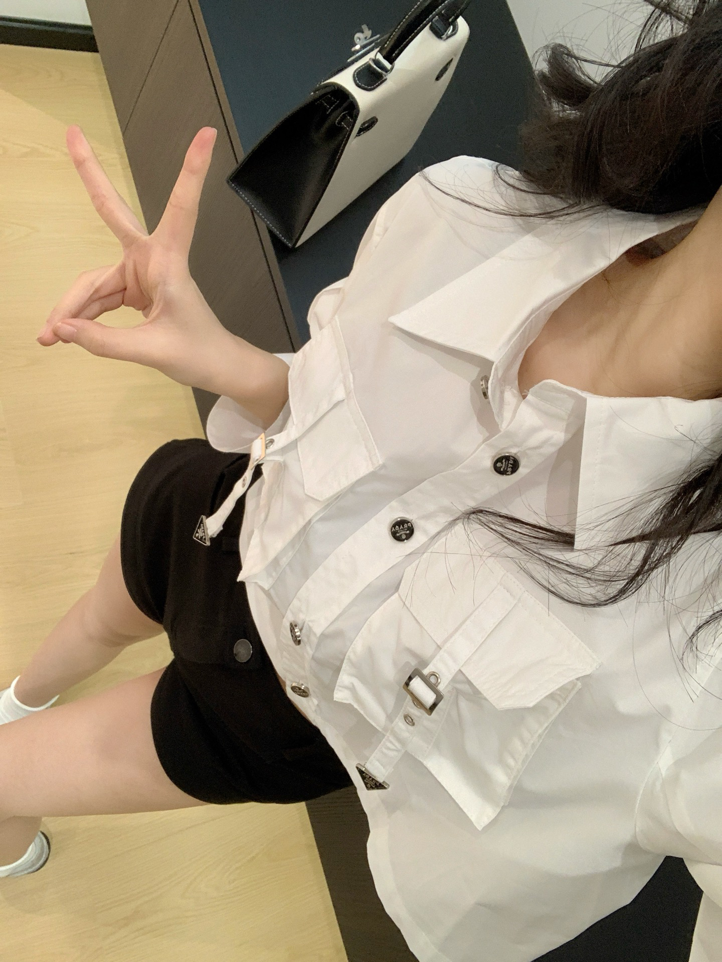 [TOP] PRADA Workwear-Style Short Shirt - White