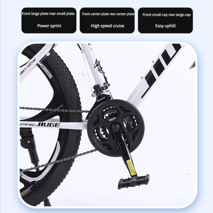 Close-up of mountain bike crankset and multi-speed gear drivetrain designed for smooth and efficient shifting. 🚴‍♂️