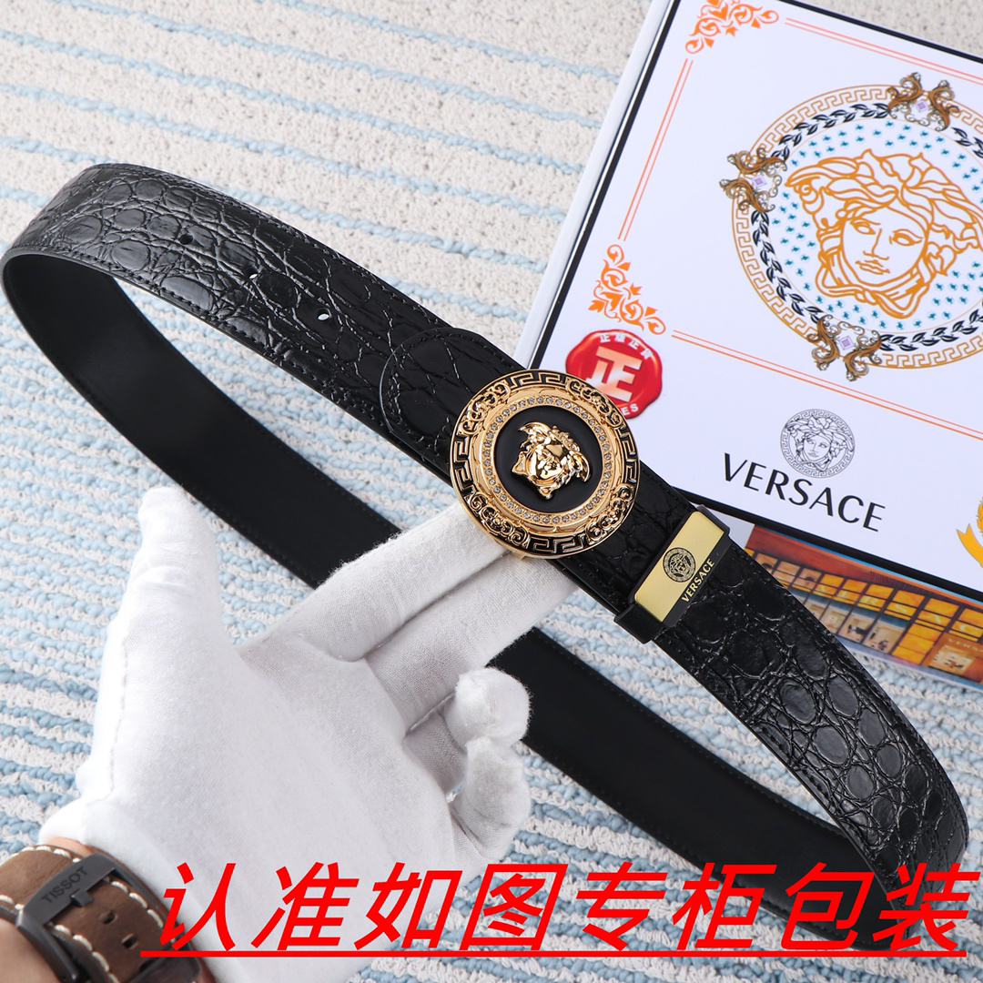 [TOP] VERSACE Men's Belt 3.8 cm - Black - 711 Luxury