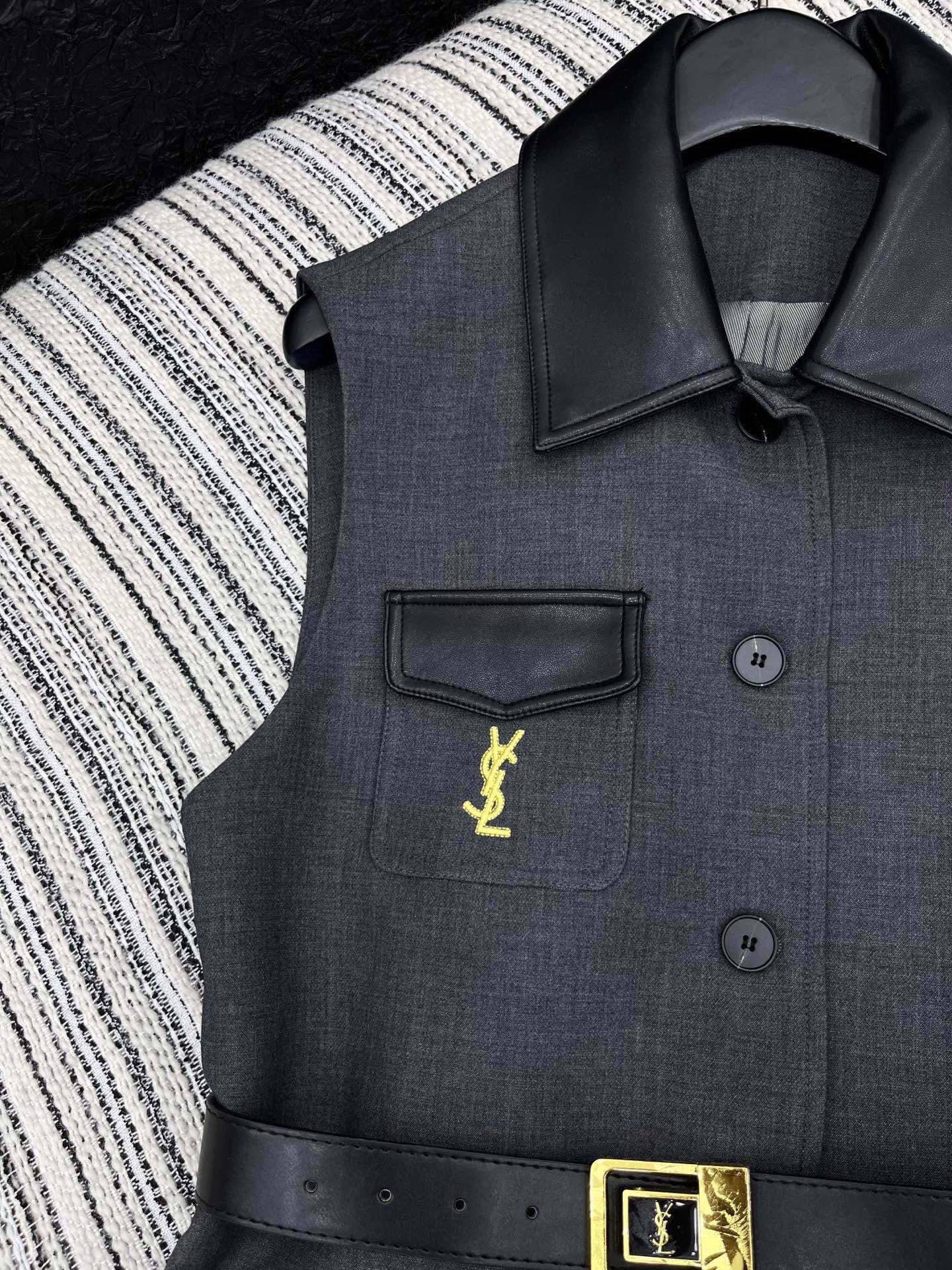 [TOP] Yves Saint Laurent YSL Lapel Blazer - Dark Gray