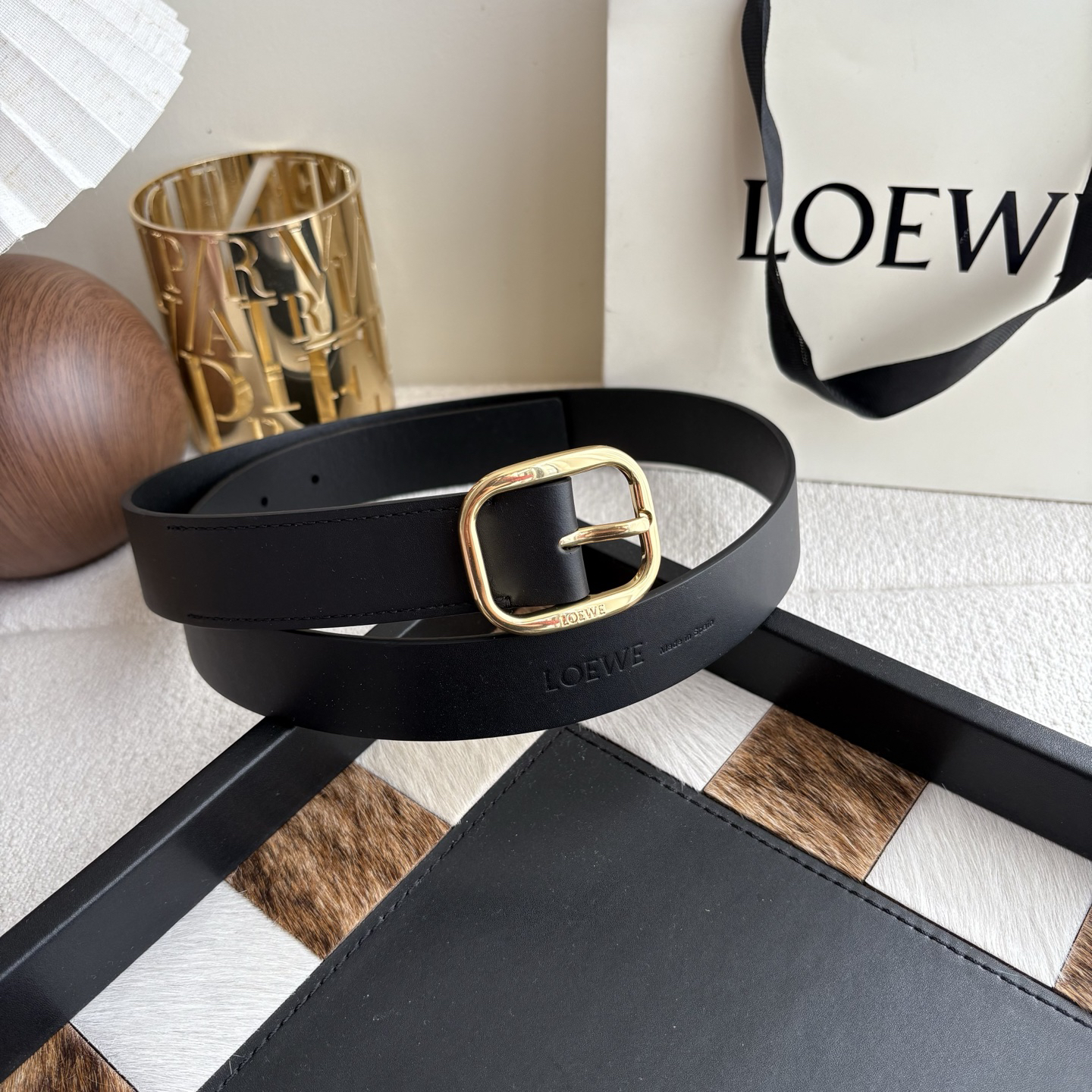 [TOP] LOEWE Pebble Leather Belt 3.2cm - Black - 711 Luxury