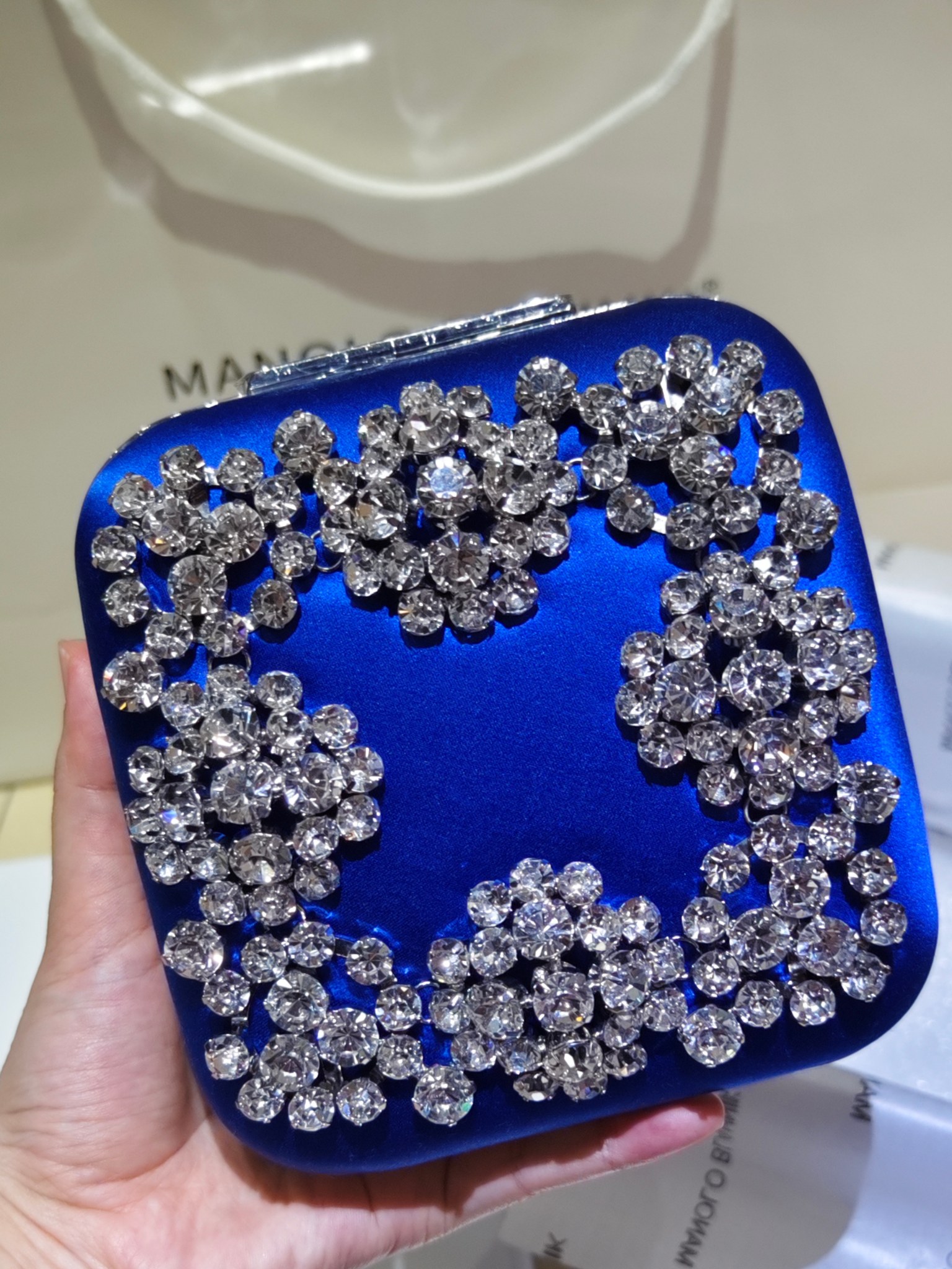 [TOP] MANOLO BLAHNIK Lace-patterned Square Bag 15.8*17*7.3cm - Blue - 711 Luxury