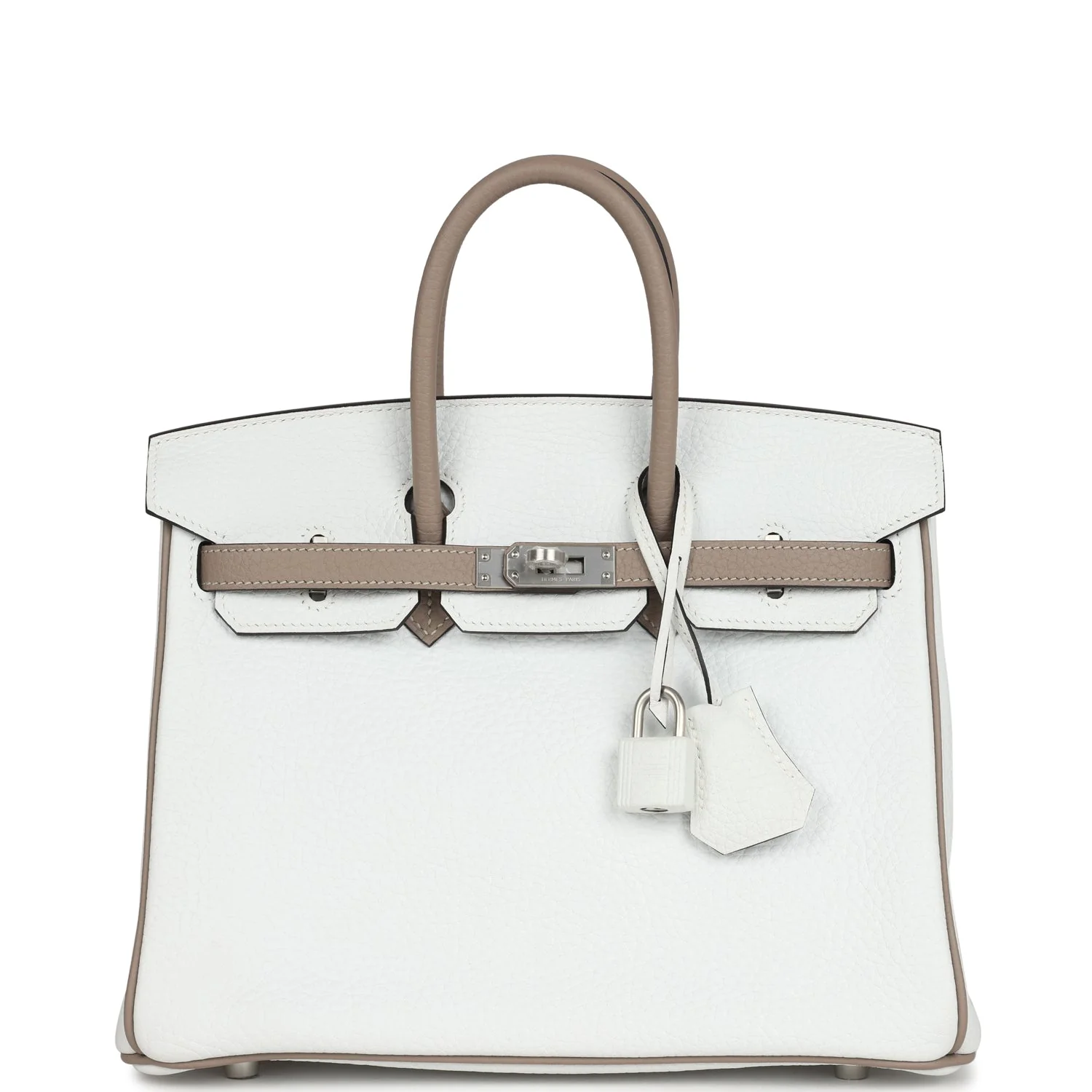 Hermes Special Order (HSS) BirkinWhite and Etoupe Clemence Brushed Palladium Hardware
