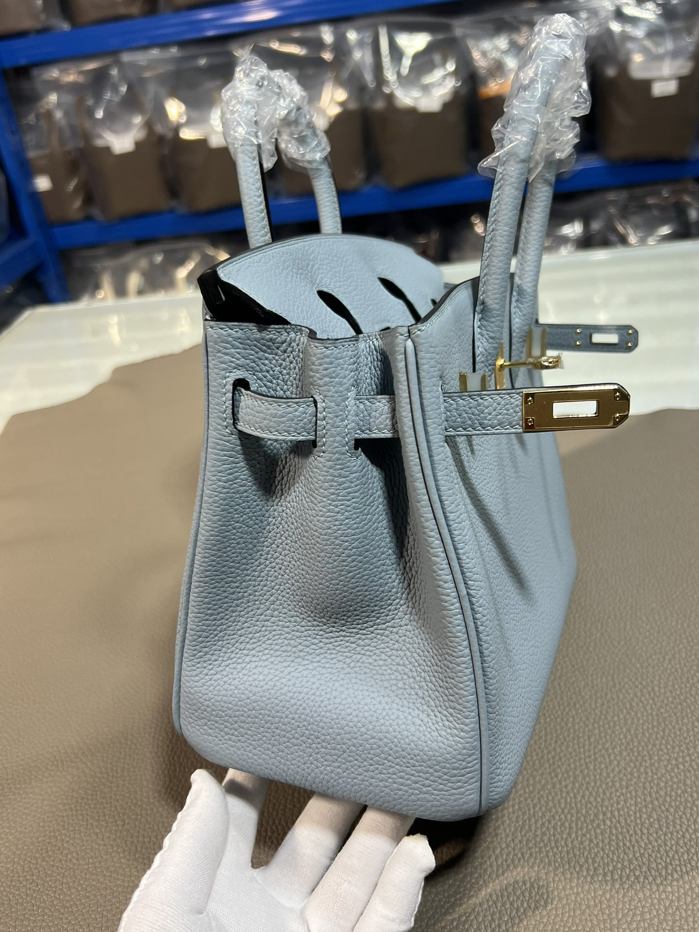 [TOP] HERMES Birkin Togo Leather 25cm - Bleu Pale & GHW