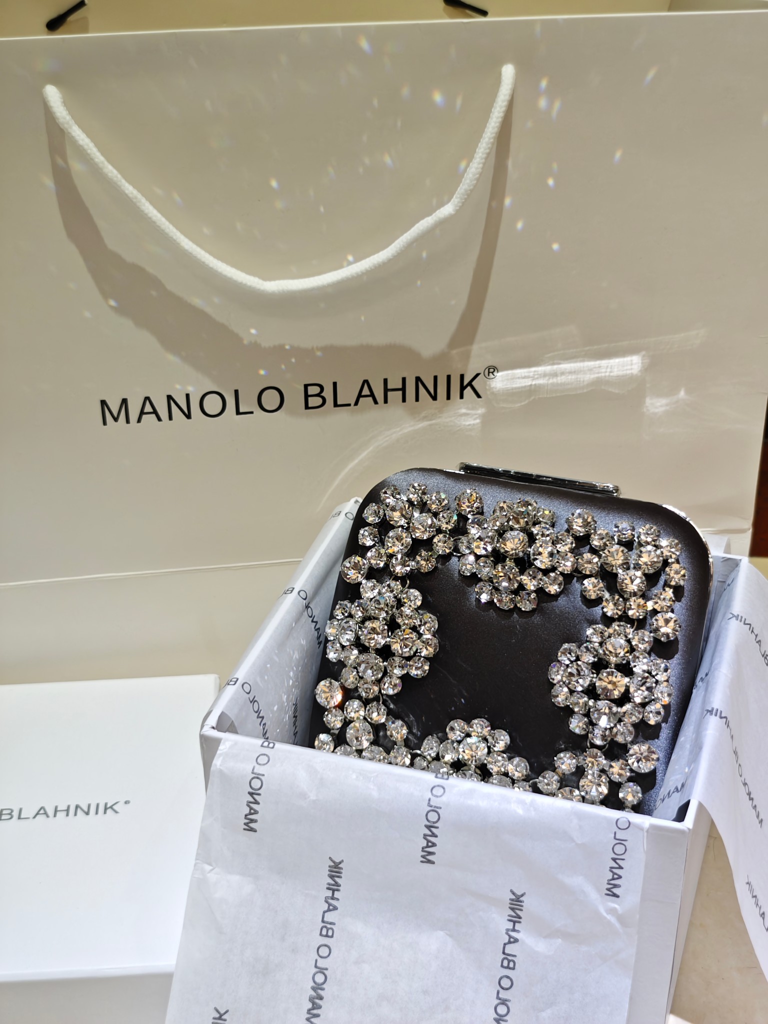 [TOP] MANOLO BLAHNIK Lace-patterned Square Bag 15.8*17*7.3cm - Dark Purple - 711 Luxury