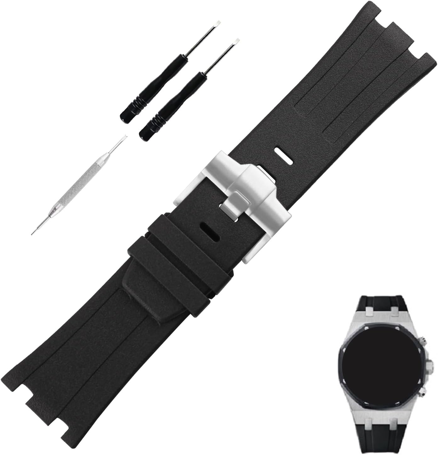 Topuly 28mm Rubber Watch Band replacement for Audemars Piguet AP Royal Oak Offshore 15703(Men's style) 15710 26170 26176 26237 26470 26703 28 mm Silicone Strap Wirstband accessories with Buckle for Men and Women