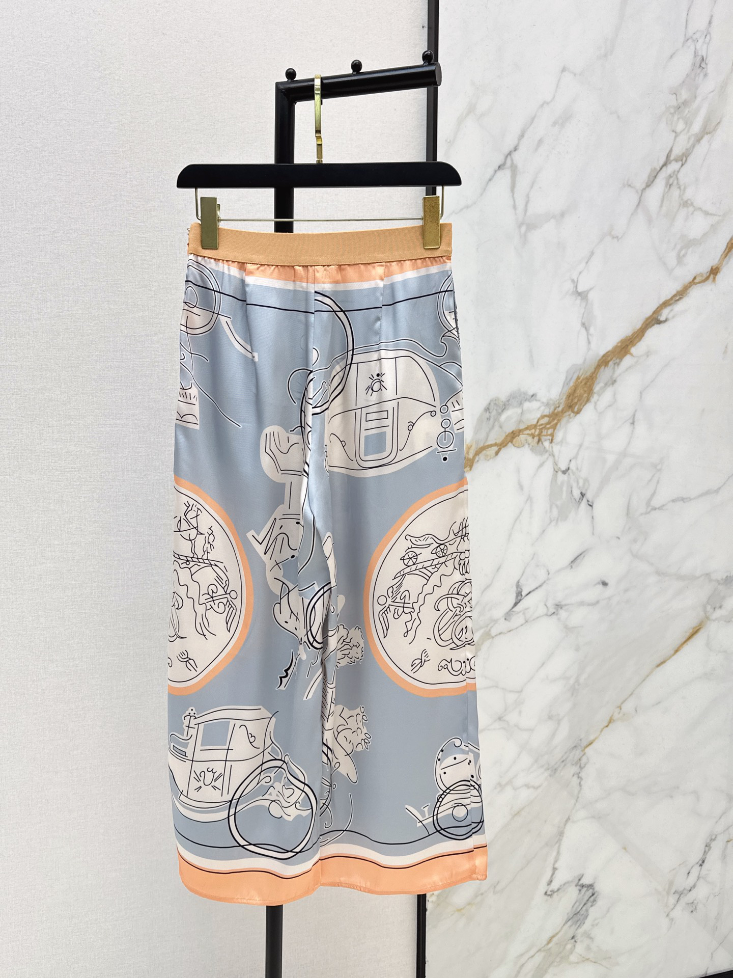 [TOP] HERMES Printed Straight-Leg Pants - Blue