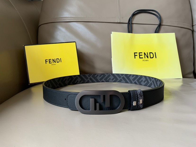 [TOP] FENDI Belt Calfskin 3cm - Black - 711 Luxury